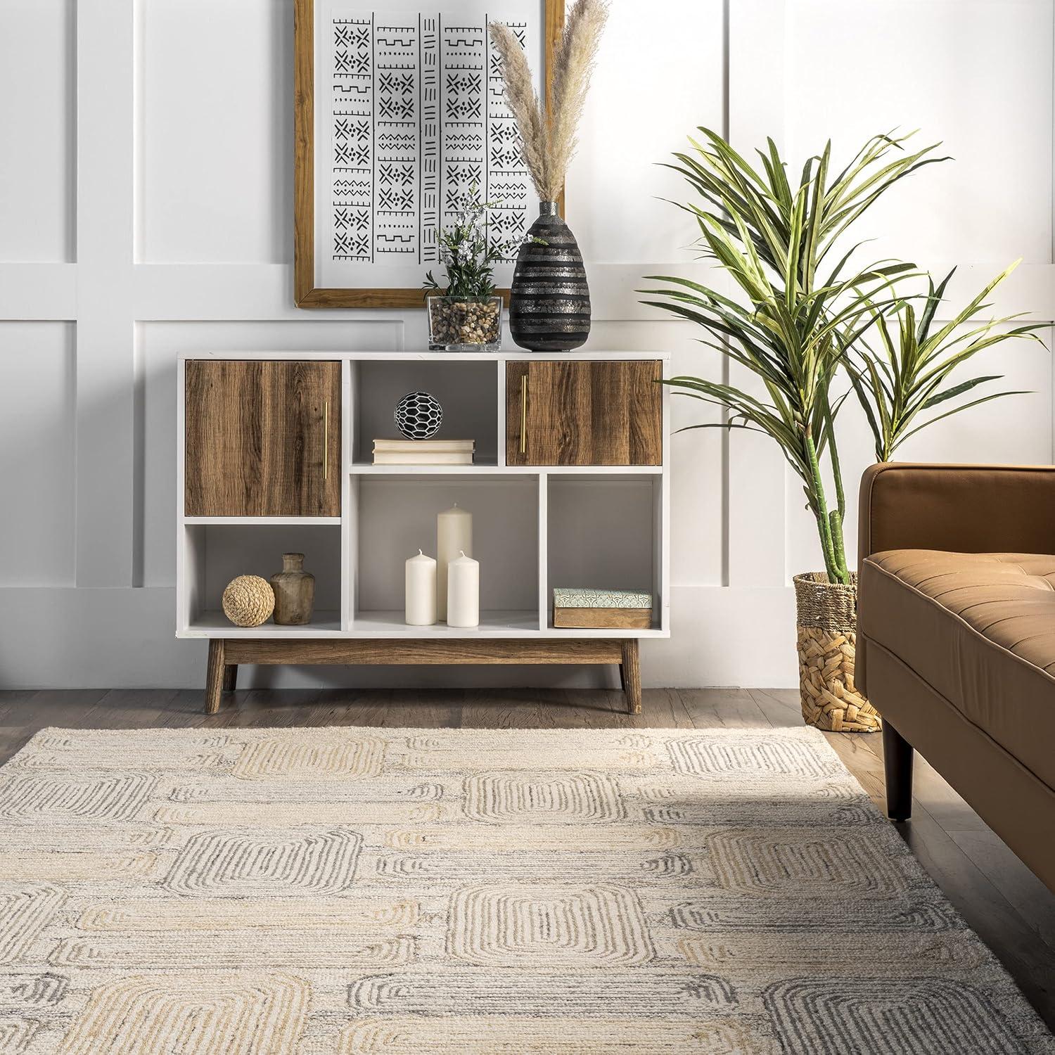 Nuloom Esme Hand Tufted Wool Geometric Tile Indoor Area Rug, Beige, 4'x6'
