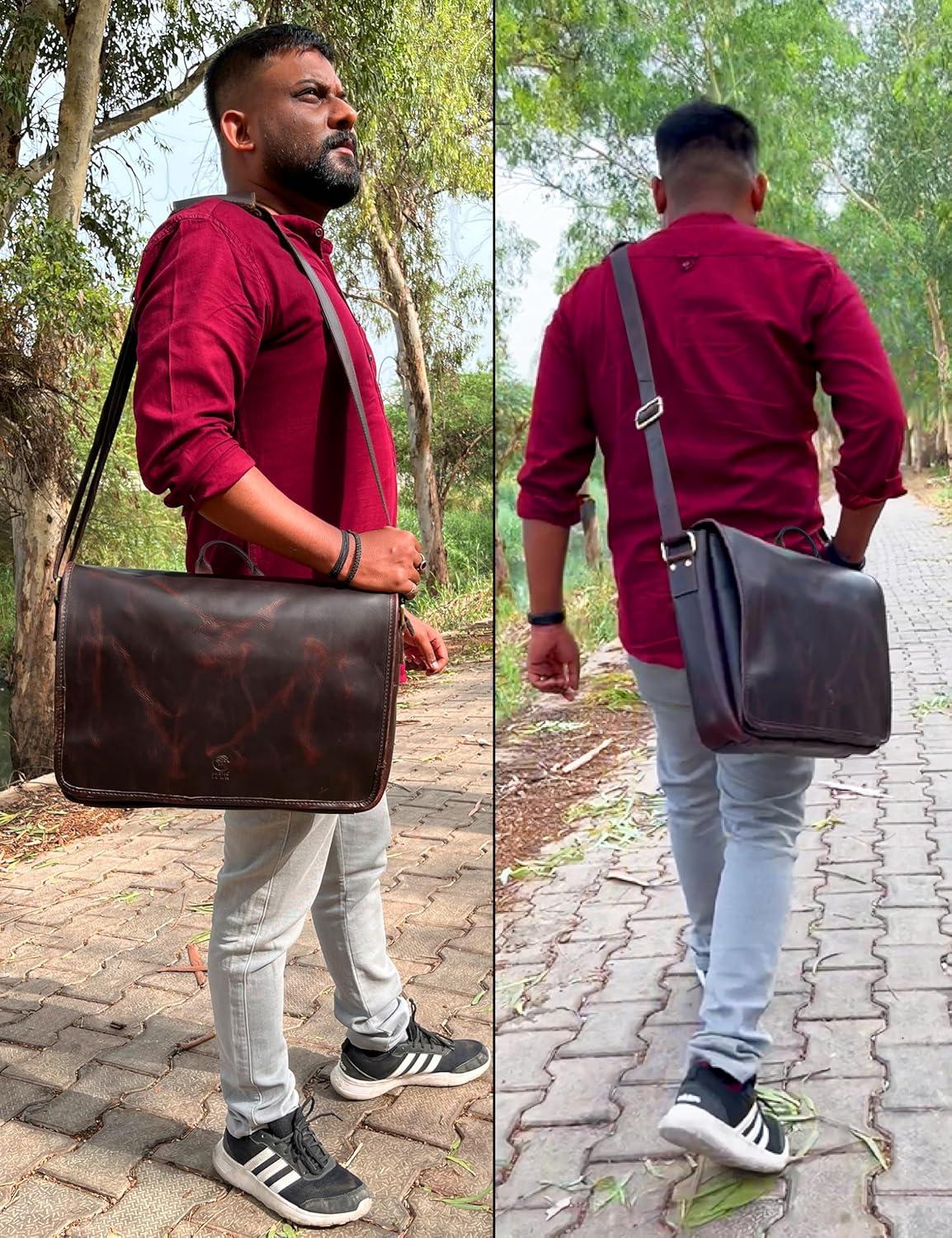 Leather Laptop Bag for Men 16" Messenger Shoulder Computer Satchel Business Office Crossbody Work Bag by Rustic Town, Mulberry
