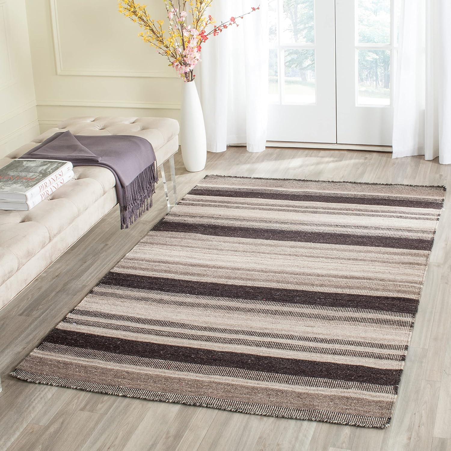 Dhurries DHU628 Hand Woven Area Rug - Natural/Black - 3'x5' - Safavieh.