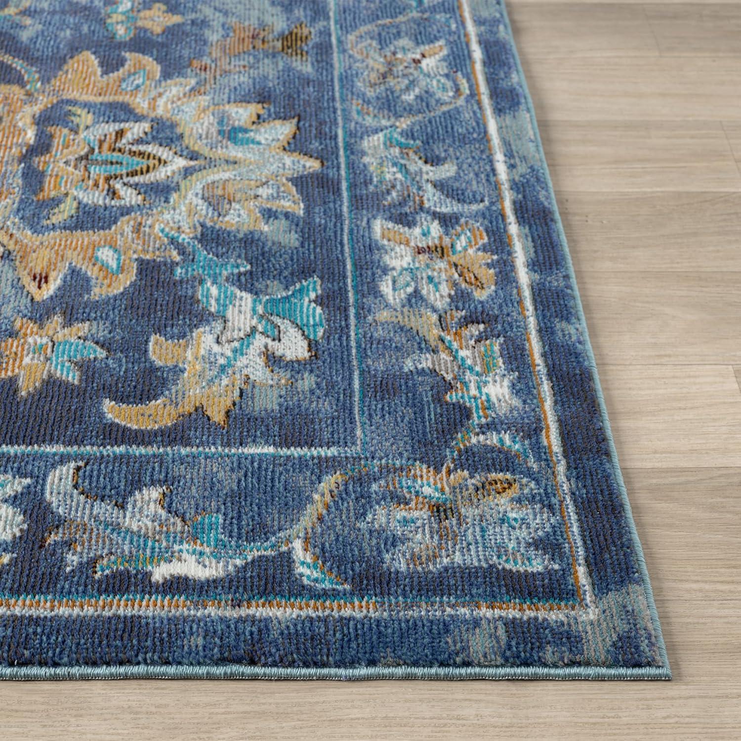 LR Home Ada 5' x 8' Indigo Bordered Floral Adult Durable Indoor Area Rug