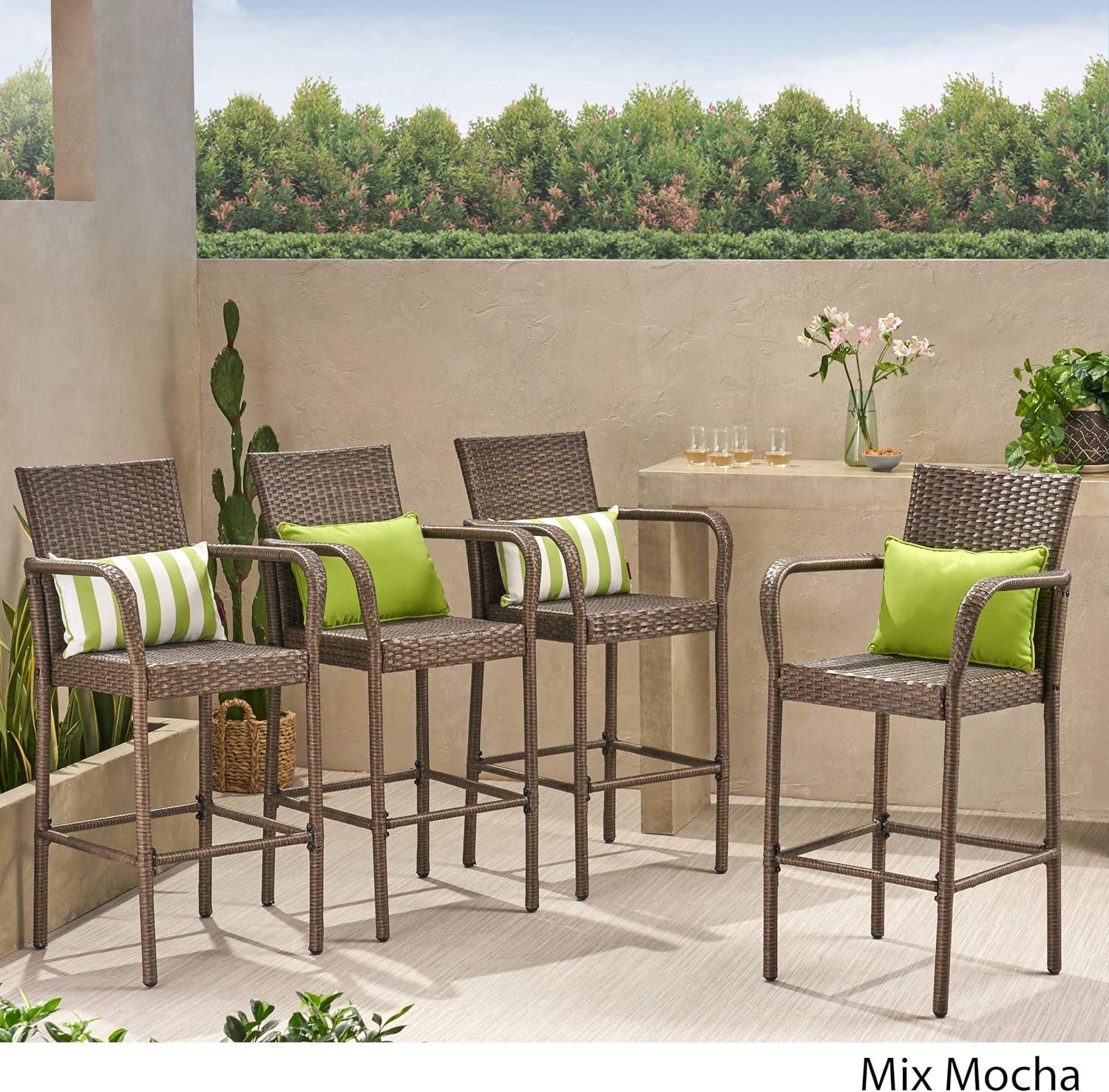 Delfina 2pk Wicker Barstool - Mix Mocha - Christopher Knight Home: UV & Weather-Resistant, Powder-Coated Frame