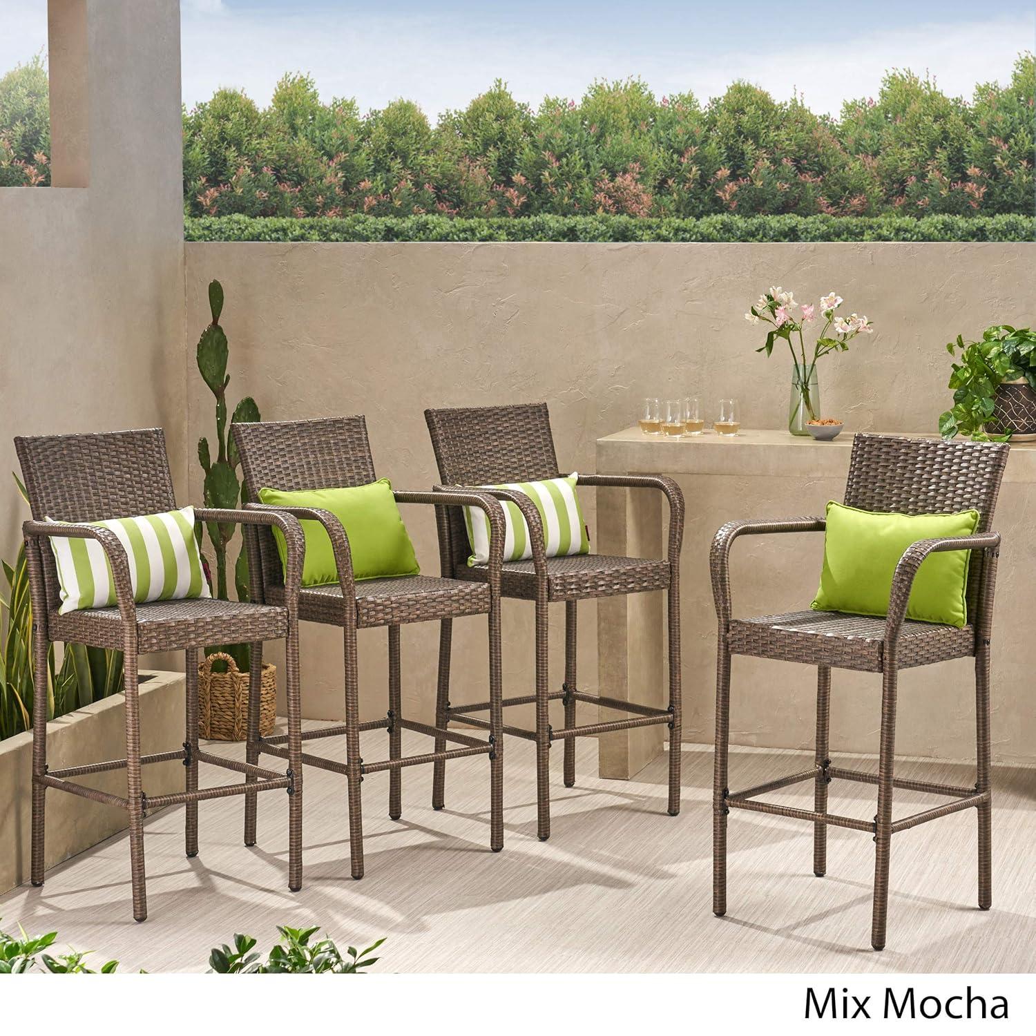 Delfina 2pk Wicker Barstool - Mix Mocha - Christopher Knight Home: UV & Weather-Resistant, Powder-Coated Frame