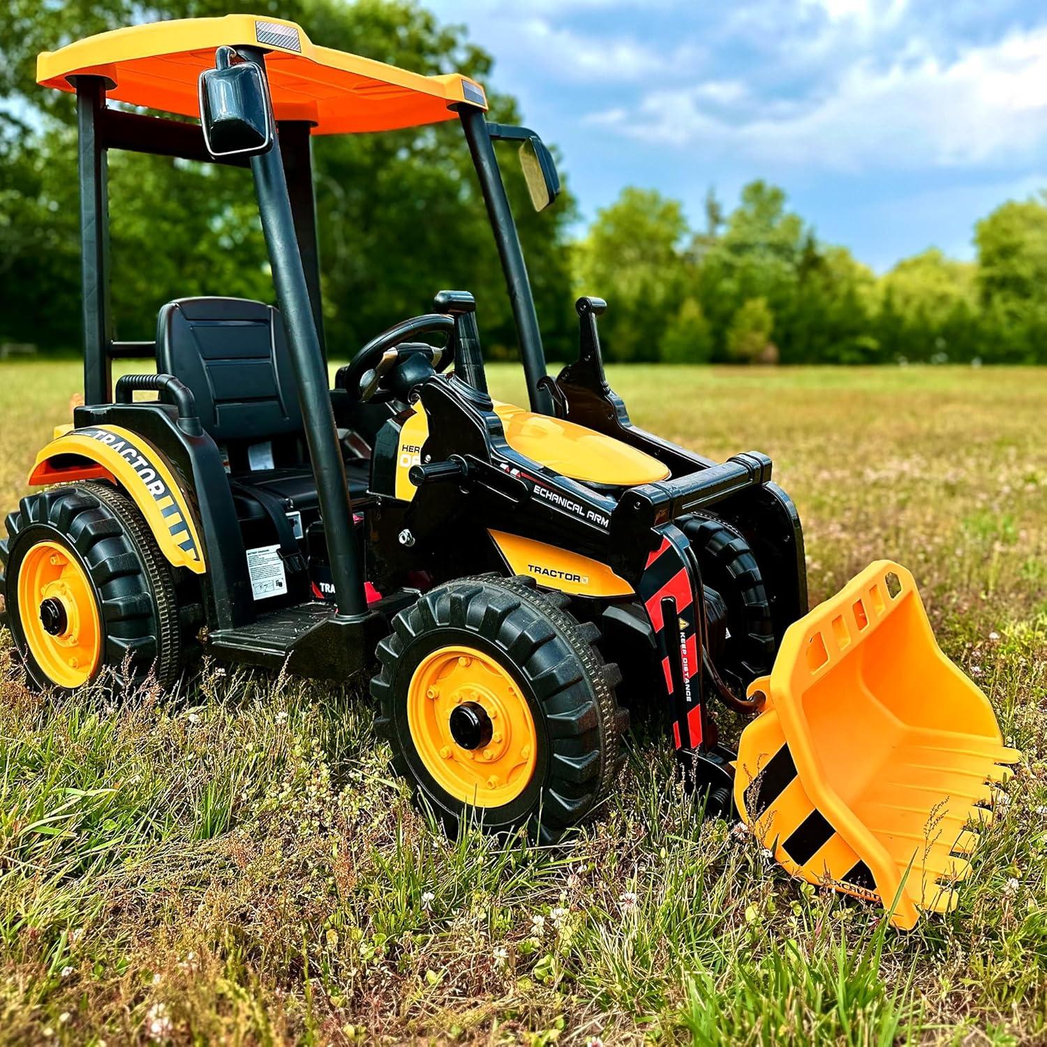 24V Yellow Kids Ride-On Tractor with Front Loader