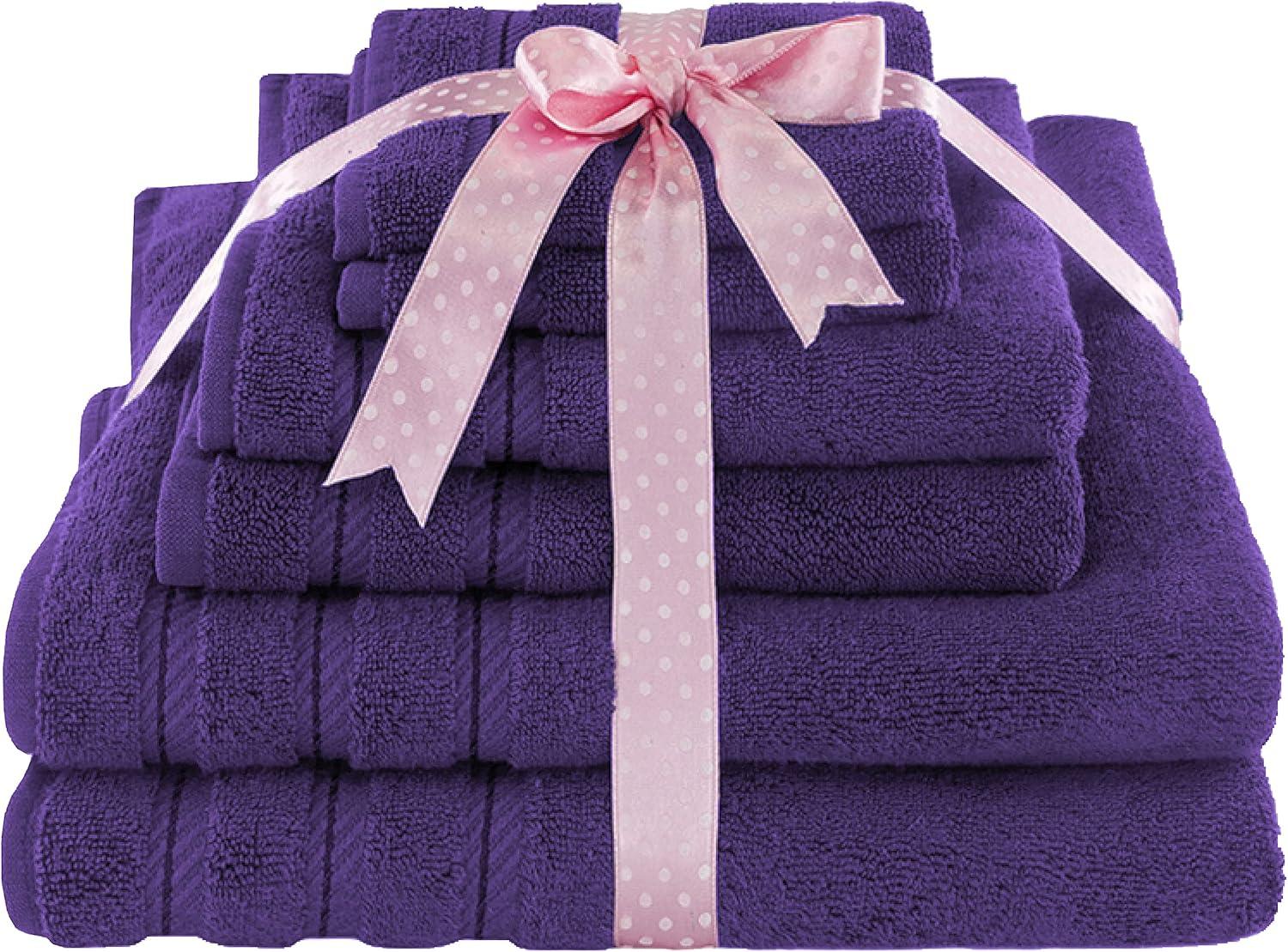 American Soft Linen 6 Piece Towel Set, 100% Cotton Bath Towels for Bathroom, Purple
