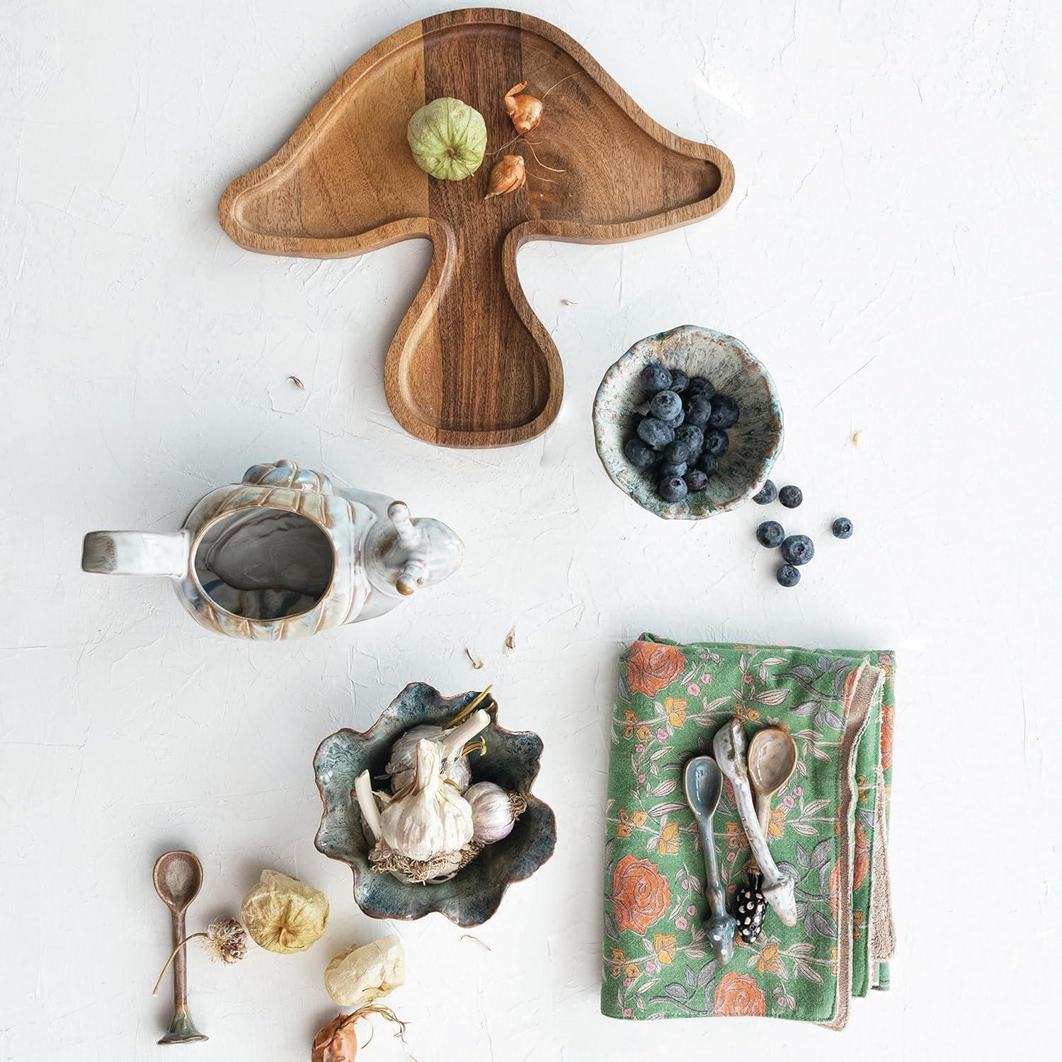 Green and Brown Speckled Stoneware Bowl with Stand