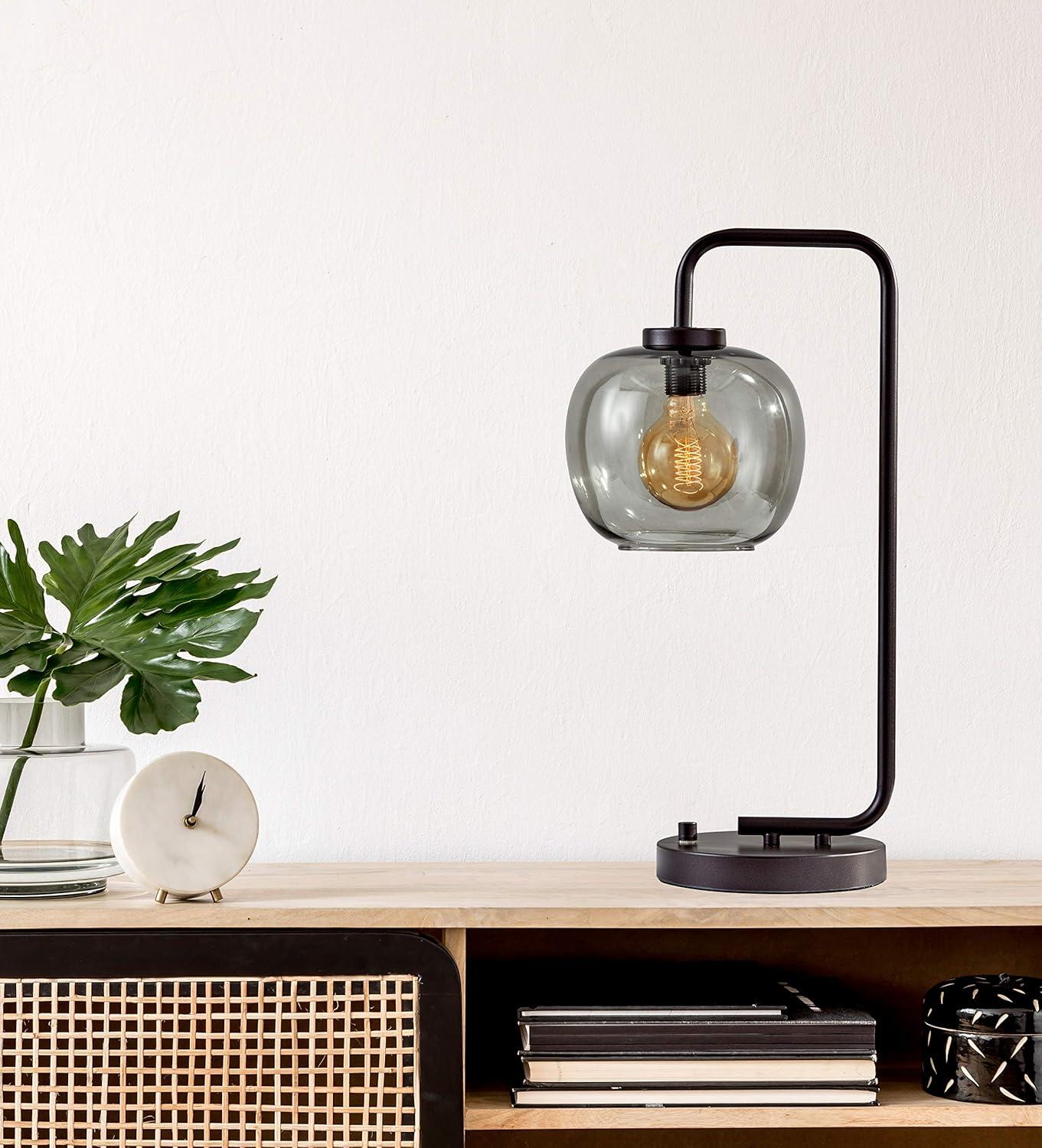 Ashton Matte Black Adjustable Desk Lamp with Smoked Glass Shade