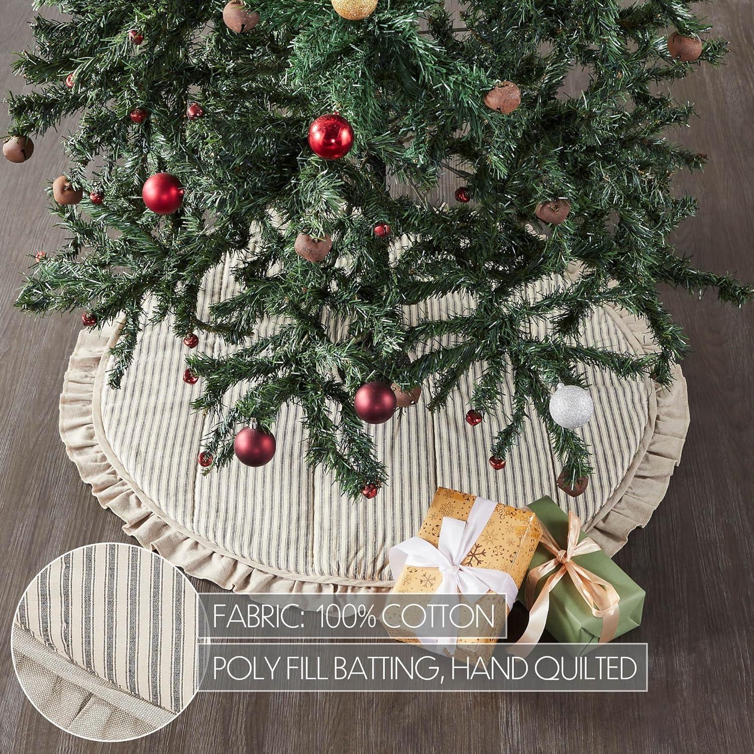 36" Tan and Charcoal Striped Quilted Tree Skirt with Ruffled Border