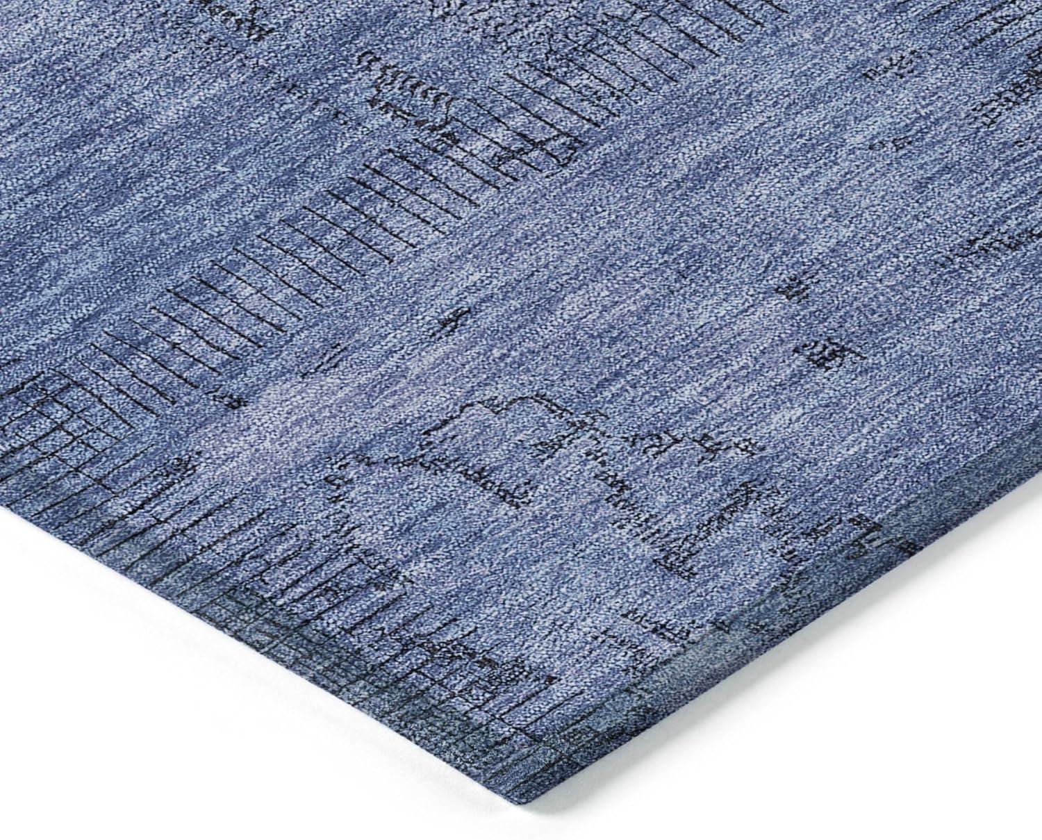 Blue Synthetic Flat Woven 8' x 10' Washable Area Rug