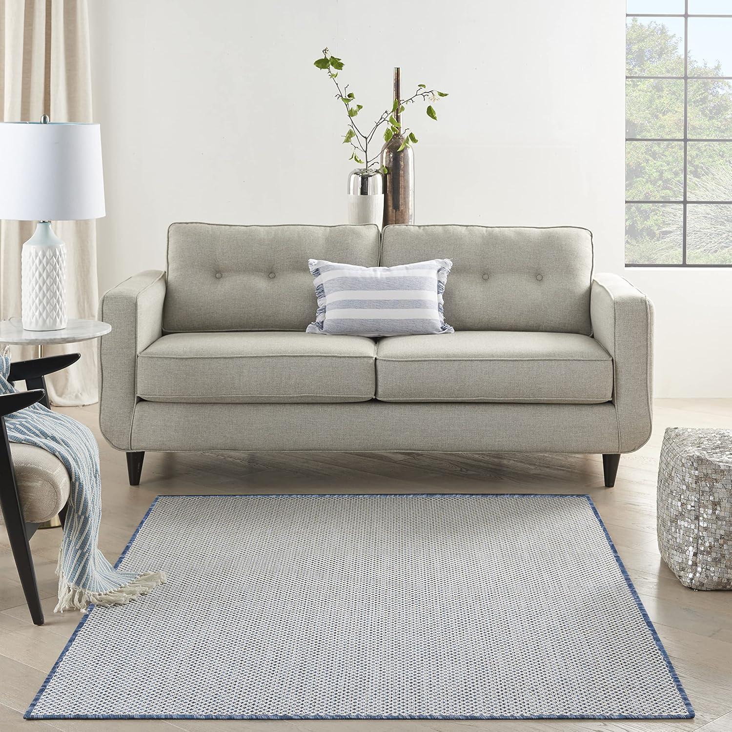 Nourison Courtyard COU01 Indoor/outdoor Area Rug - Ivory Blue 6' x 9'