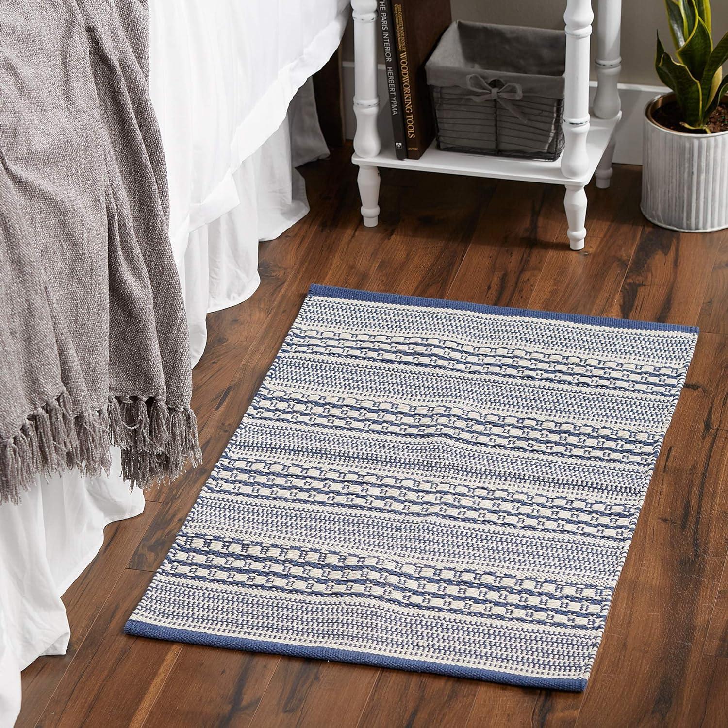 DII French Blue Dobby Stripe Hand-Loomed Rug 2x3 Ft