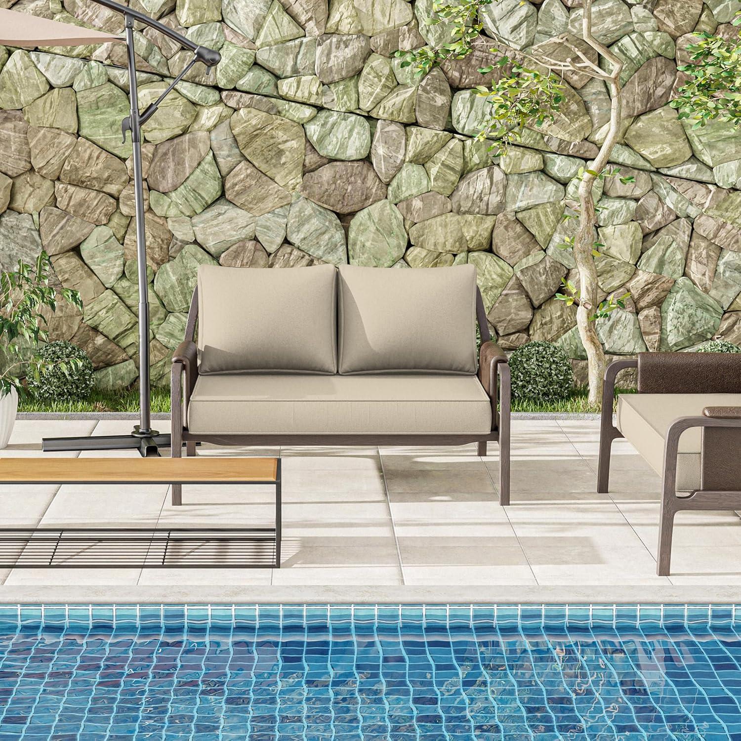 Outdoor Loveseat Cushion Set 46 X 26 Inch Water Repellent & Fadeness Patio Furniture Cushions,Removable Outdoor Couch Cushions with Hidden Zipper & Adjustment Staps for Couch, Bench, and Swing