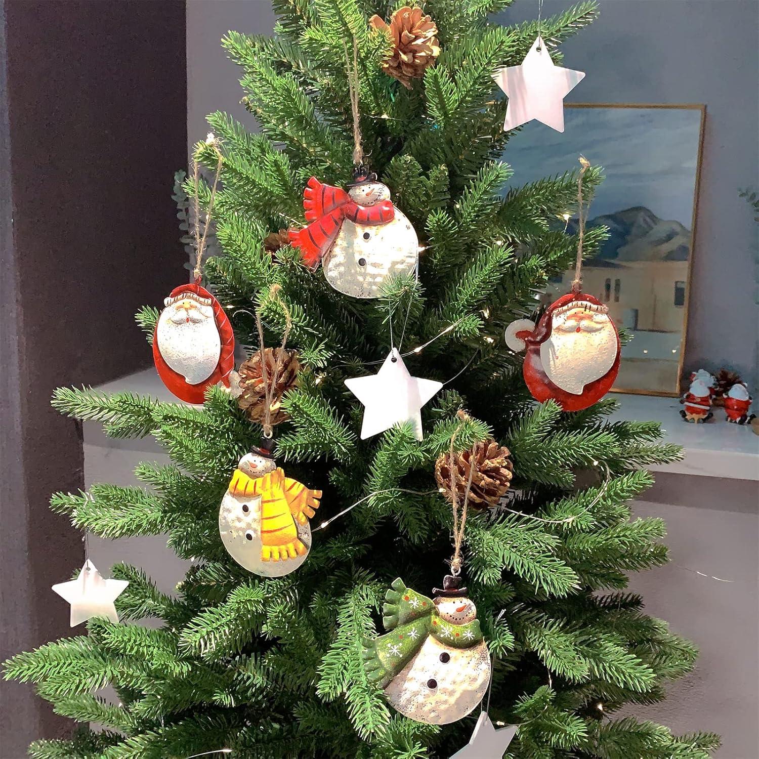 Resin Christmas Tree Ornaments 6-Pack Xmas Hanging Ornaments Santa Snowman Christmas Stocking Sleigh Ornaments for Christmas Tree Holiday Decorations, Outdoor Holiday Home Decorations