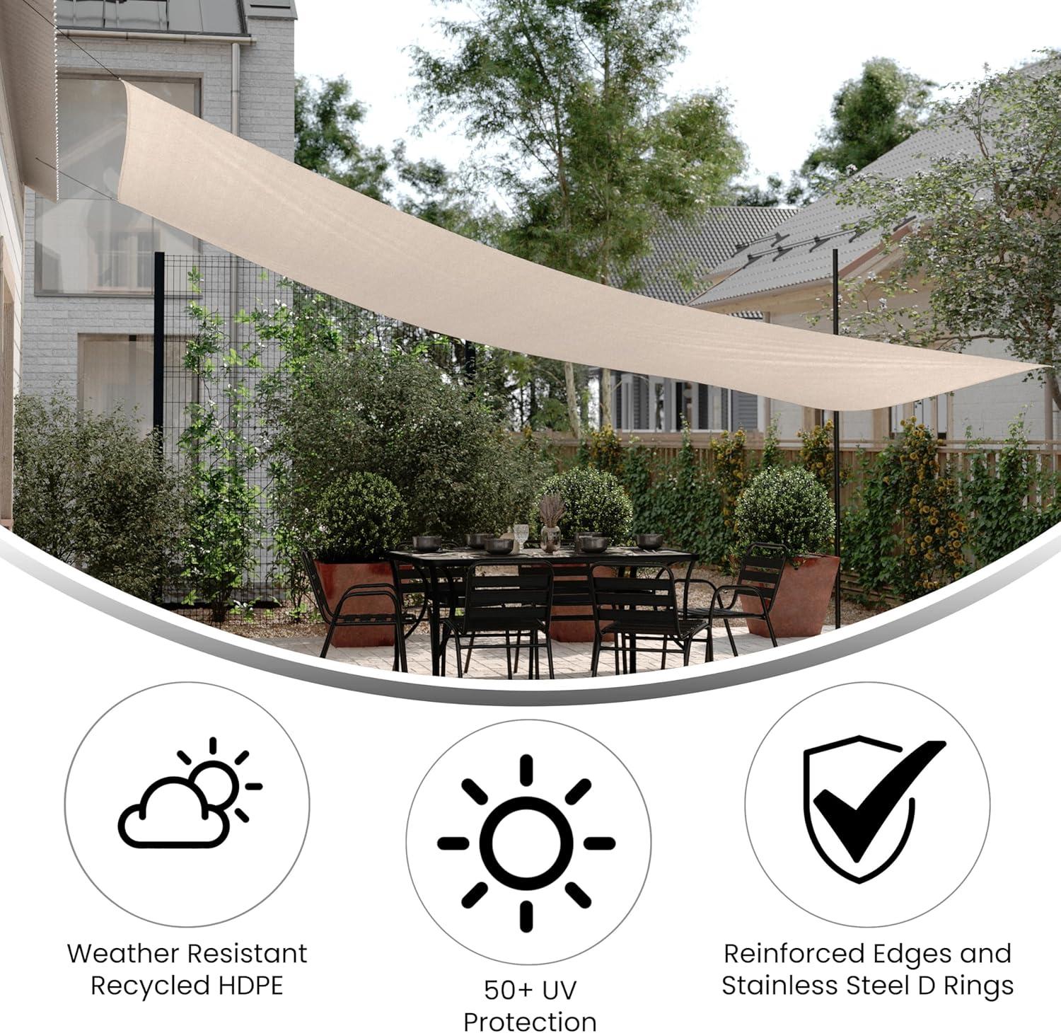 Flash Furniture 20ft Rectangle Sun Sail Shade Canopy with Included Nylon Attachment Ropes in Sand