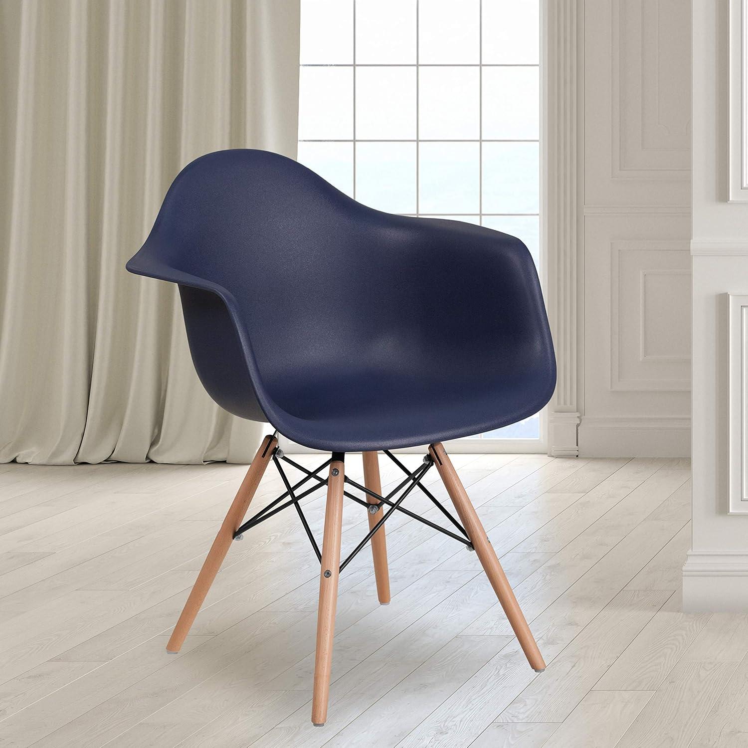 Flash Furniture Alonza Series Plastic Chair with Arms and Wooden Legs