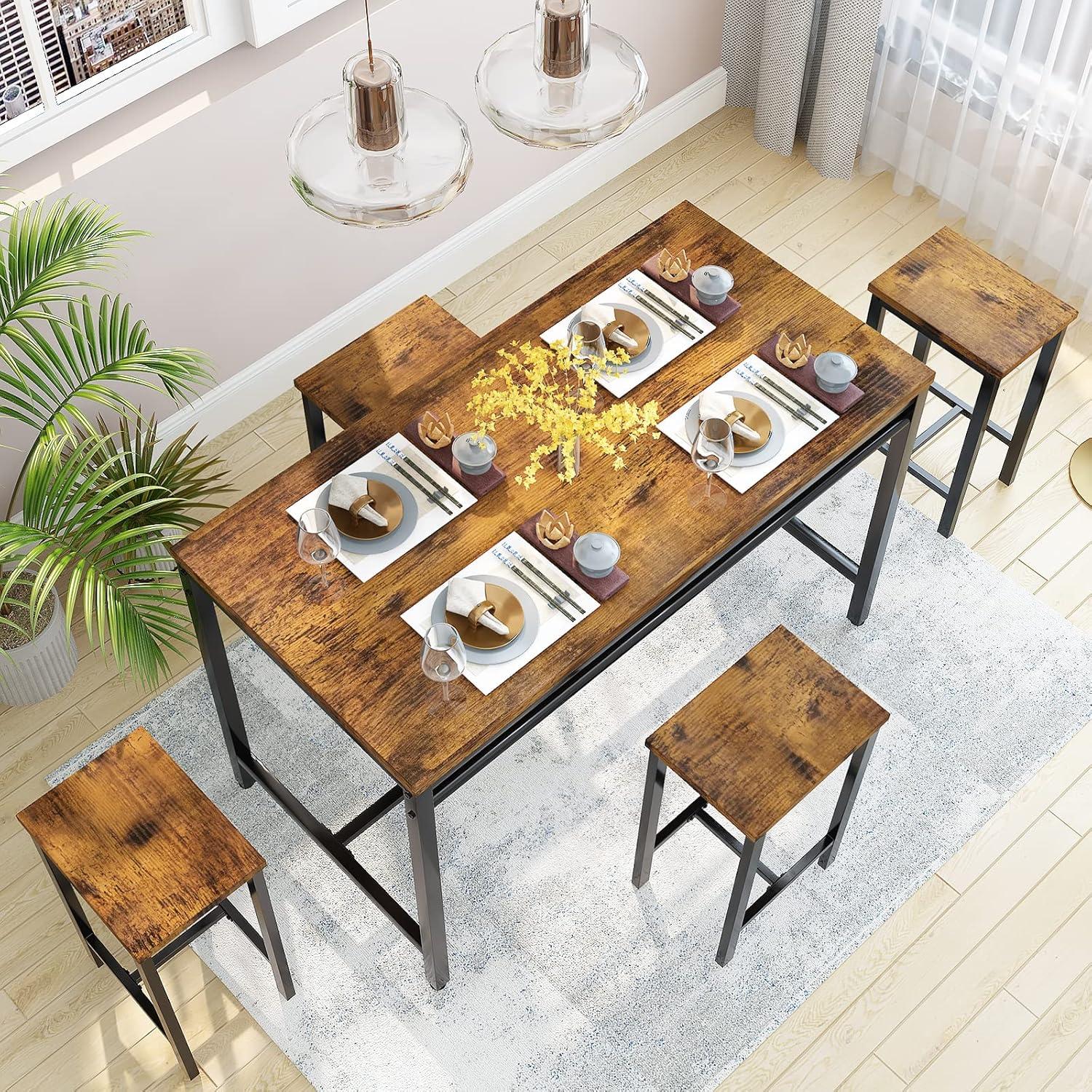 Rustic Brown Modern Pub Table Set with 4 Stools