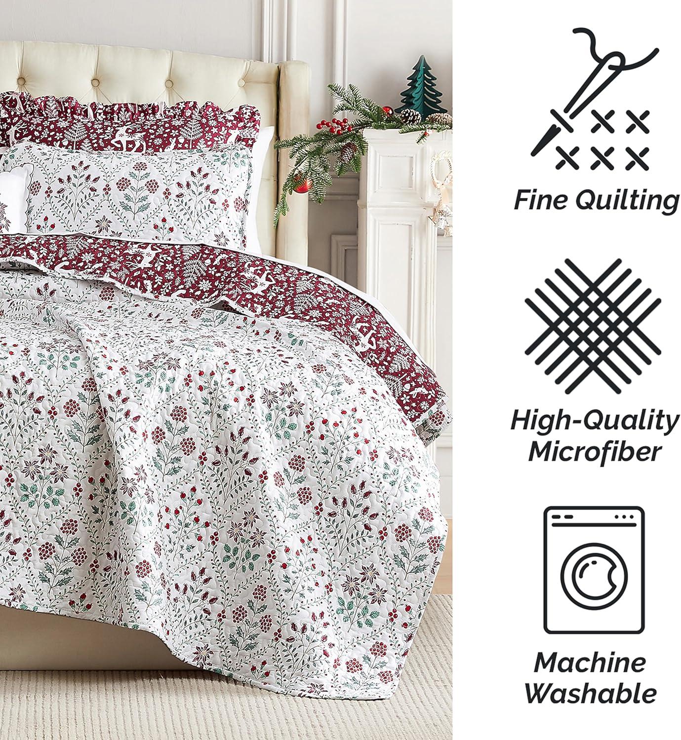 Twin Red and Cream Reversible Microfiber Christmas Bedding Set