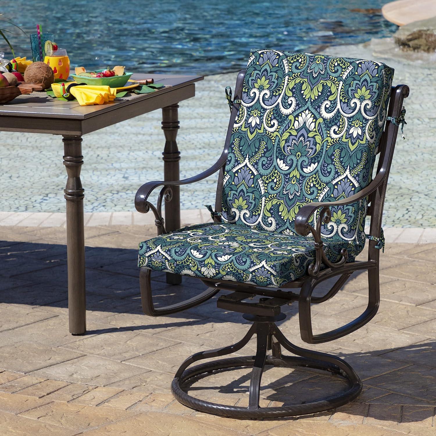 Arden Selections Outdoor Chair Cushion 16.5 x 18, Sapphire Aurora Blue Damask