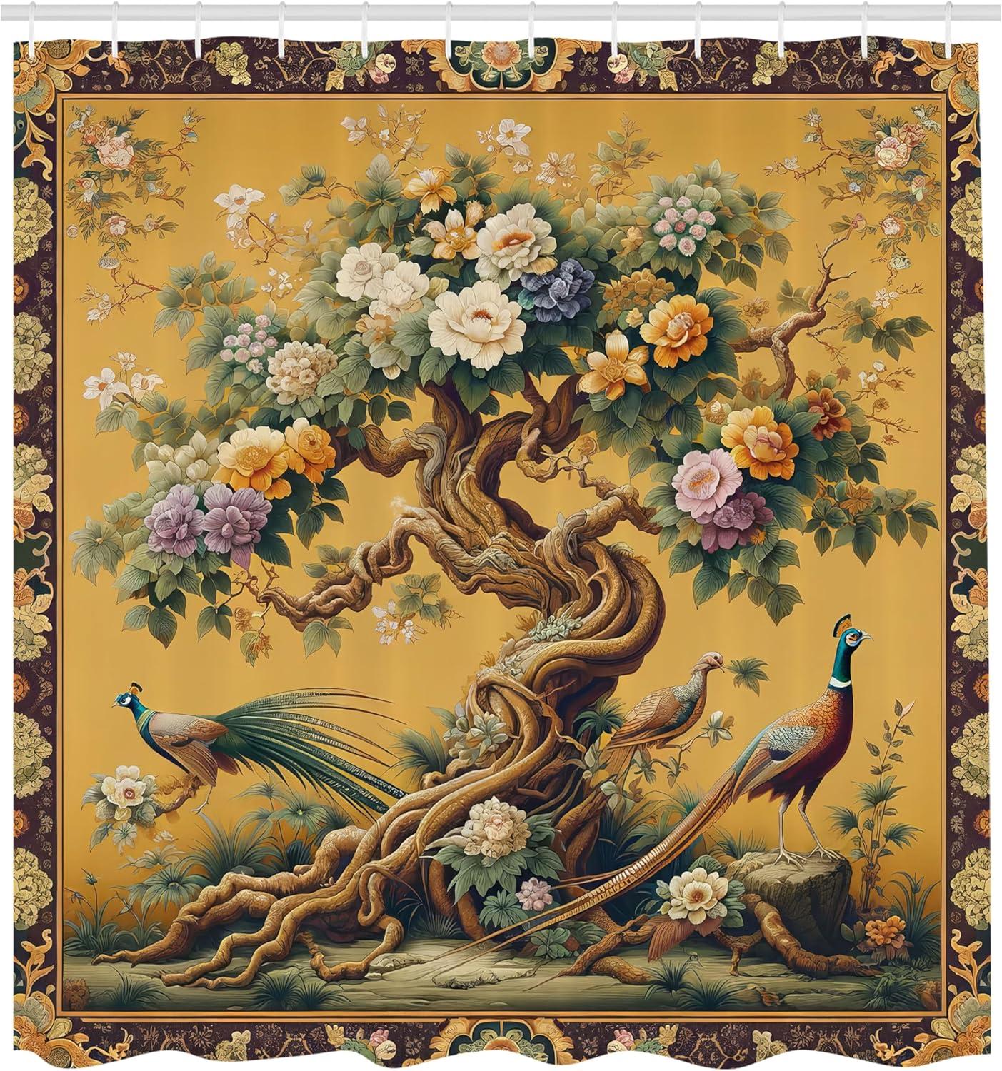 Abstract Shower Curtain, Retro Vertical Striped Background in Different Shades of Earthen Tones Image, Fabric Bathroom Set with Hooks, 69W X 70L Inches, Tan and Brown, by Ambesonne