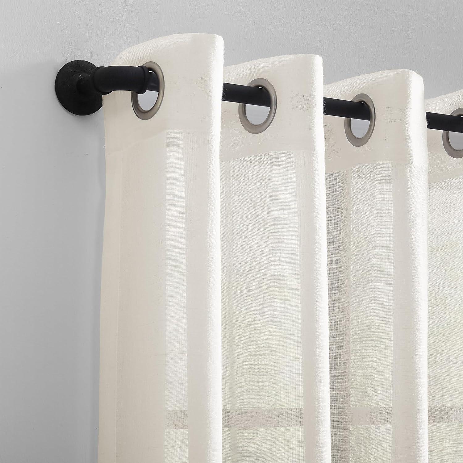63"x52" Slub Textured Linen Blend Grommet Top Curtain Ivory - Archaeo: Light Filtering, Modern Indoor Panel