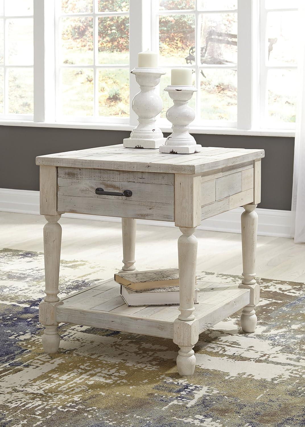 Shawnalore Sofa/Console Table Whitewash - Signature Design by Ashley: Pine Wood, Farmhouse Style, with Drawers & Shelf
