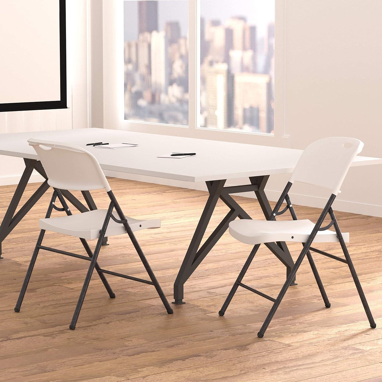 White Plastic Folding Chairs with Steel Frame, 2-Pack