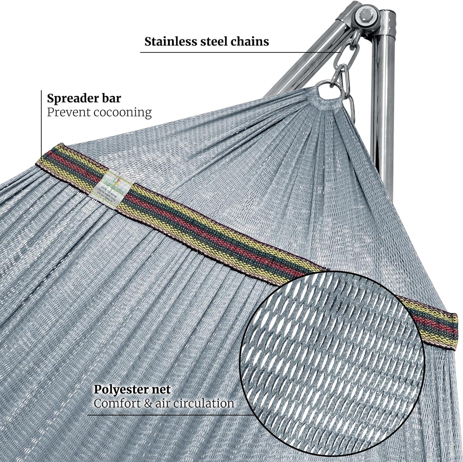 Tranquillo Adjustable Hammock Stand, Collapsible Camping Hammock and Stand, 650 lbs Capacity Deluxe Double Hammock Stand for 2 Persons, Portable Everywhere Easy Assembly Non-Slip and Noise-Free, Grey