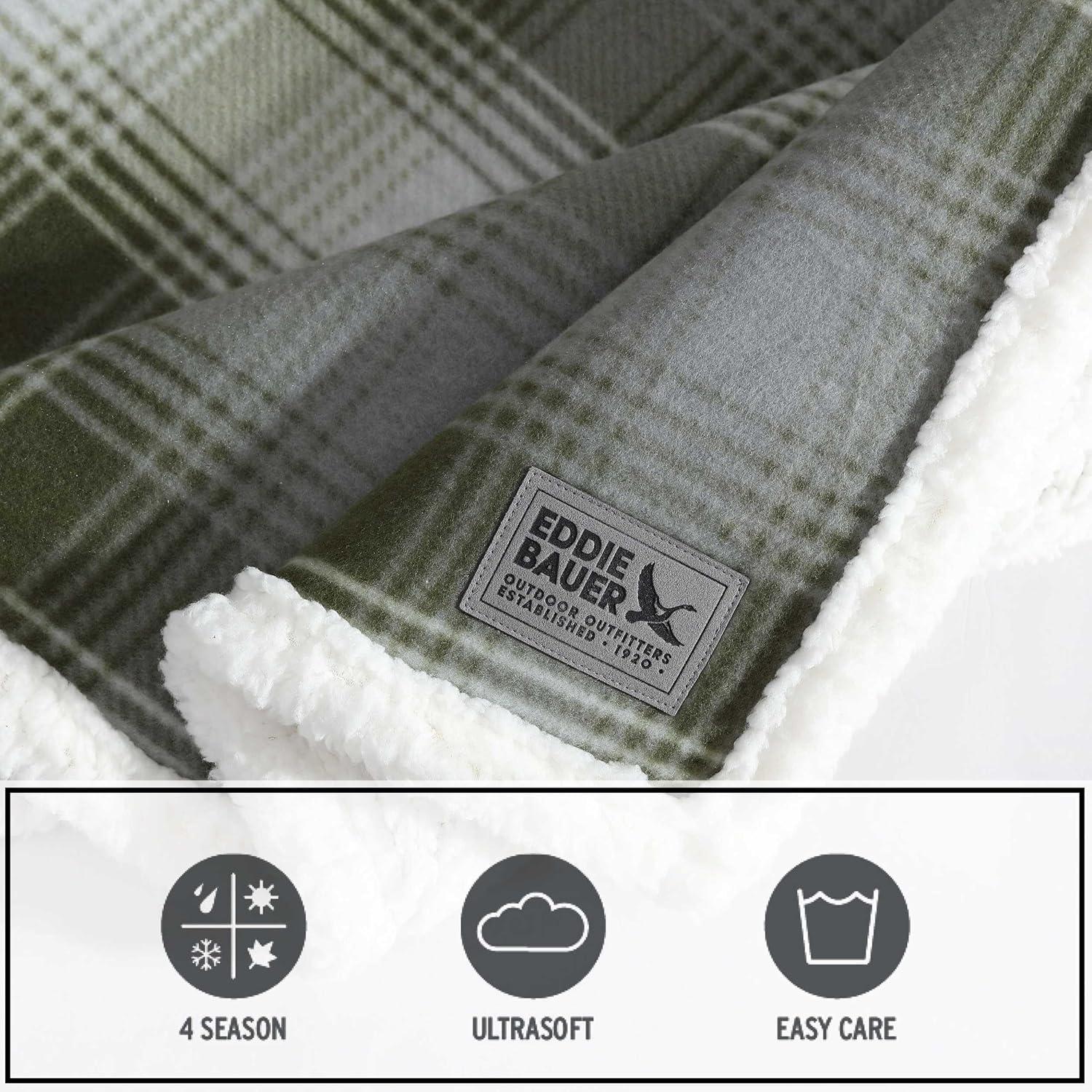 Eddie Bauer - Throw Blanket, Brushed Fleece Bedding with Sherpa Reverse, Soft & Cozy Plaid Home Decor for Bed or Couch (Nordic Plaid Green, Throw)