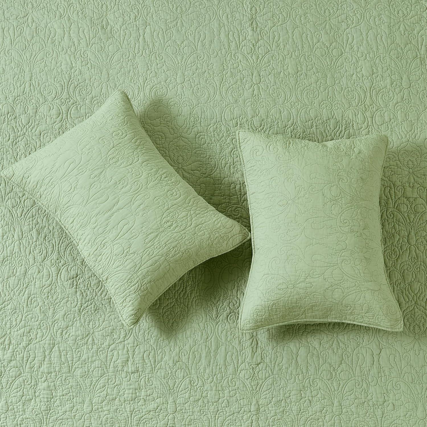 Vintage Comfort 100% Cotton Stitched 3 Piece Quilt Set with Shams, Full / Queen