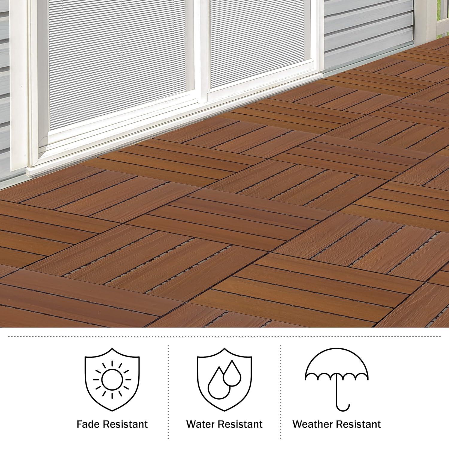 Pure Garden 11.63" x 11.63" Interlocking Deck Tile - Patio Tiles (Set of 30)