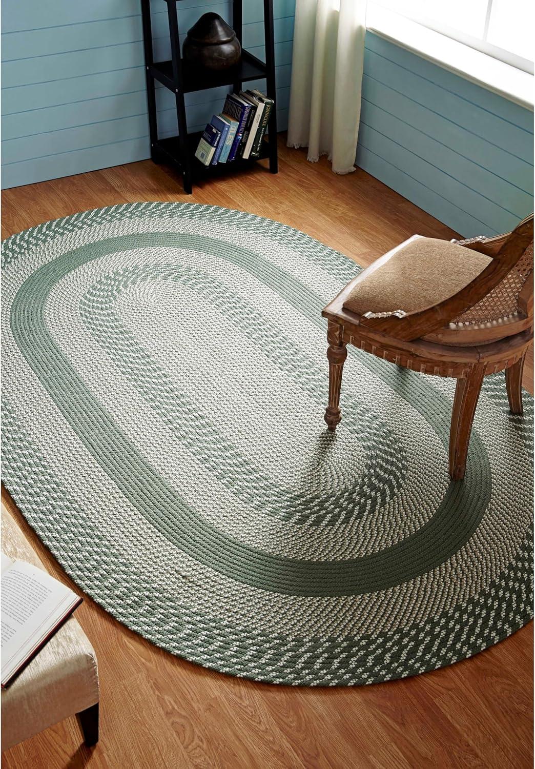 42" x 66" Newport Braid Collection Sage 100% Polypropylene Stripe Pattern Reversible Indoor Utility Oval Rug  - Better Trends