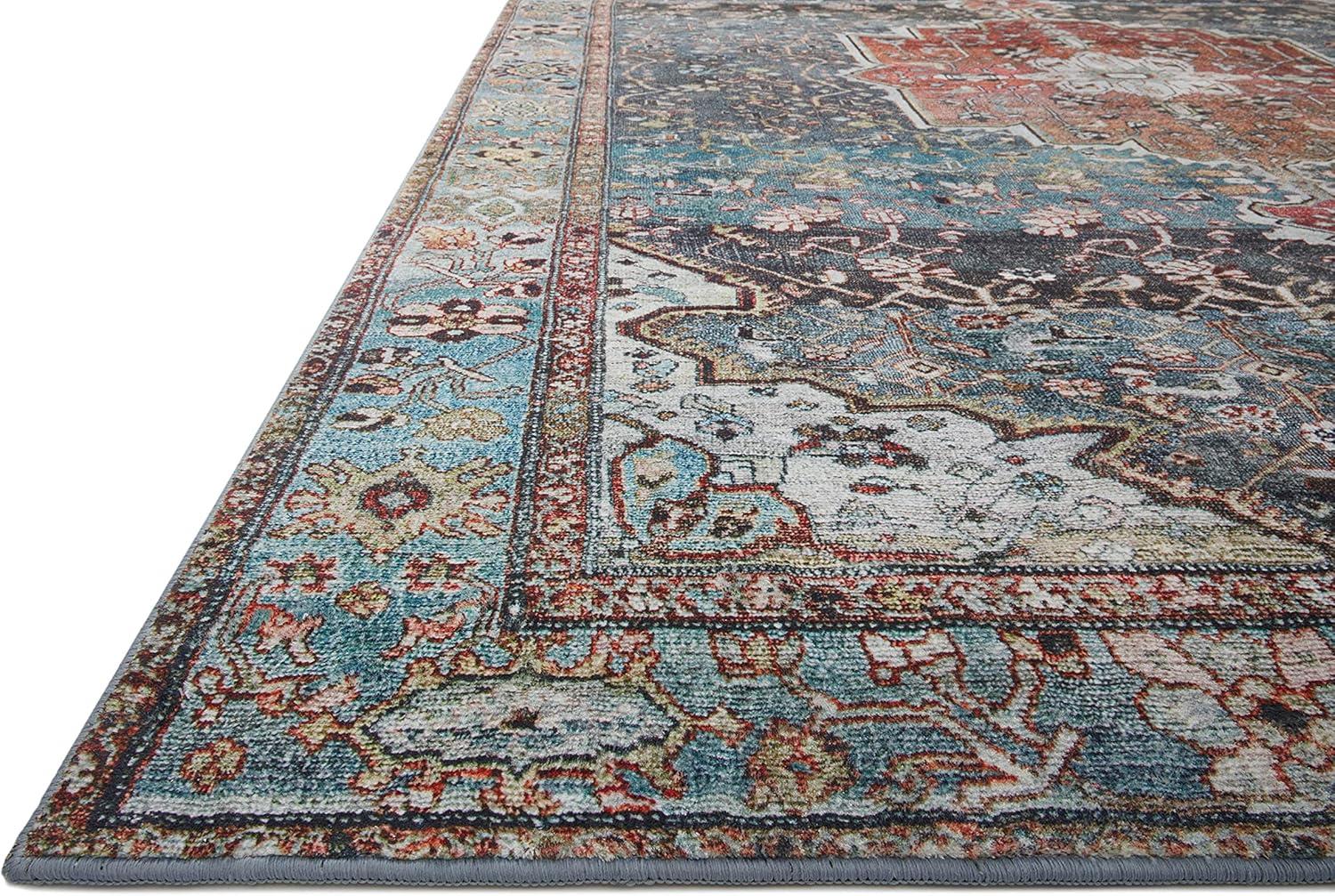 Margot Blue and Brick Medallion Synthetic Area Rug