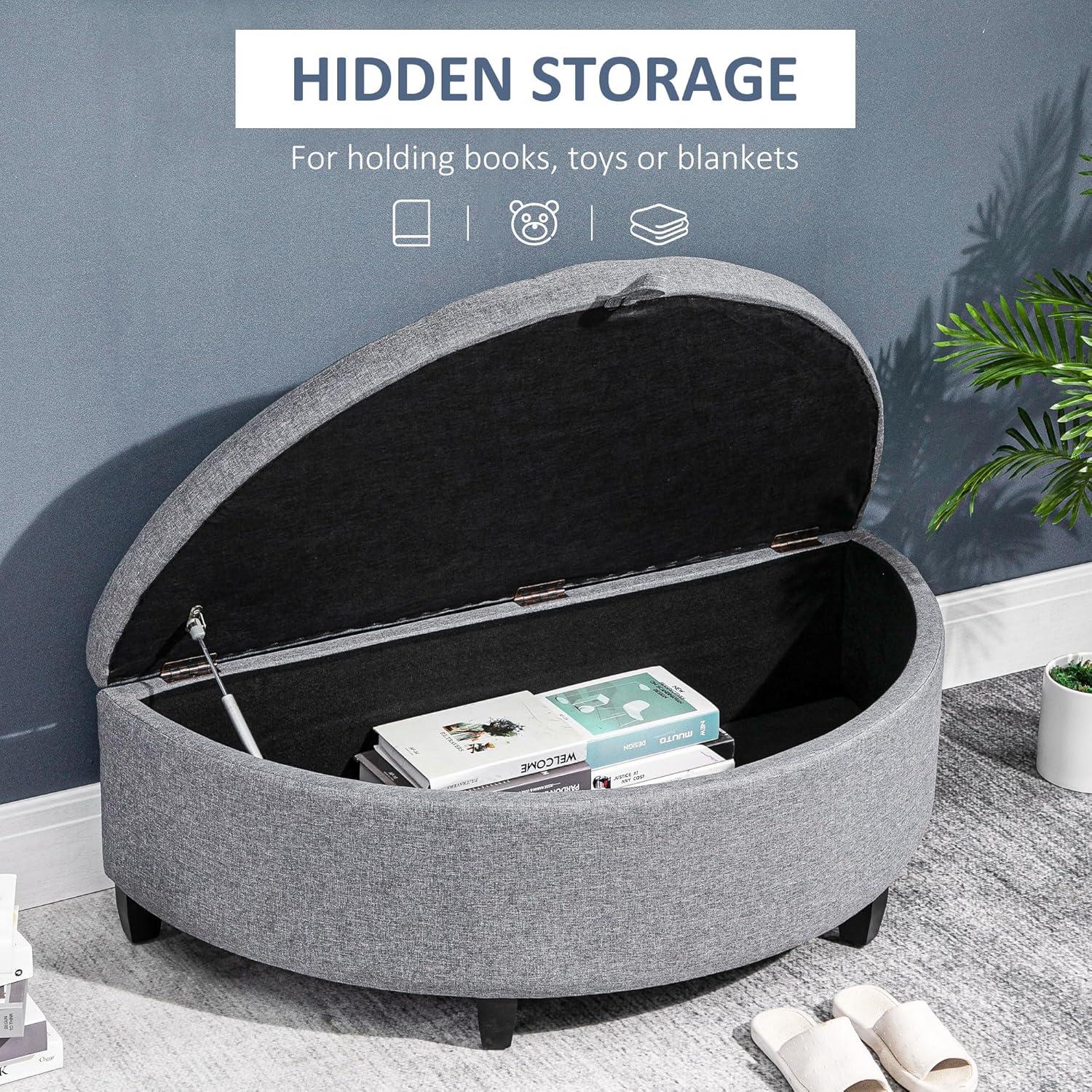 HOMCOM Half Moon Modern Luxurious Polyester Fabric Storage Ottoman Bench with Legs Lift Lid Thick Sponge Pad for Living Room, Entryway, Bedroom