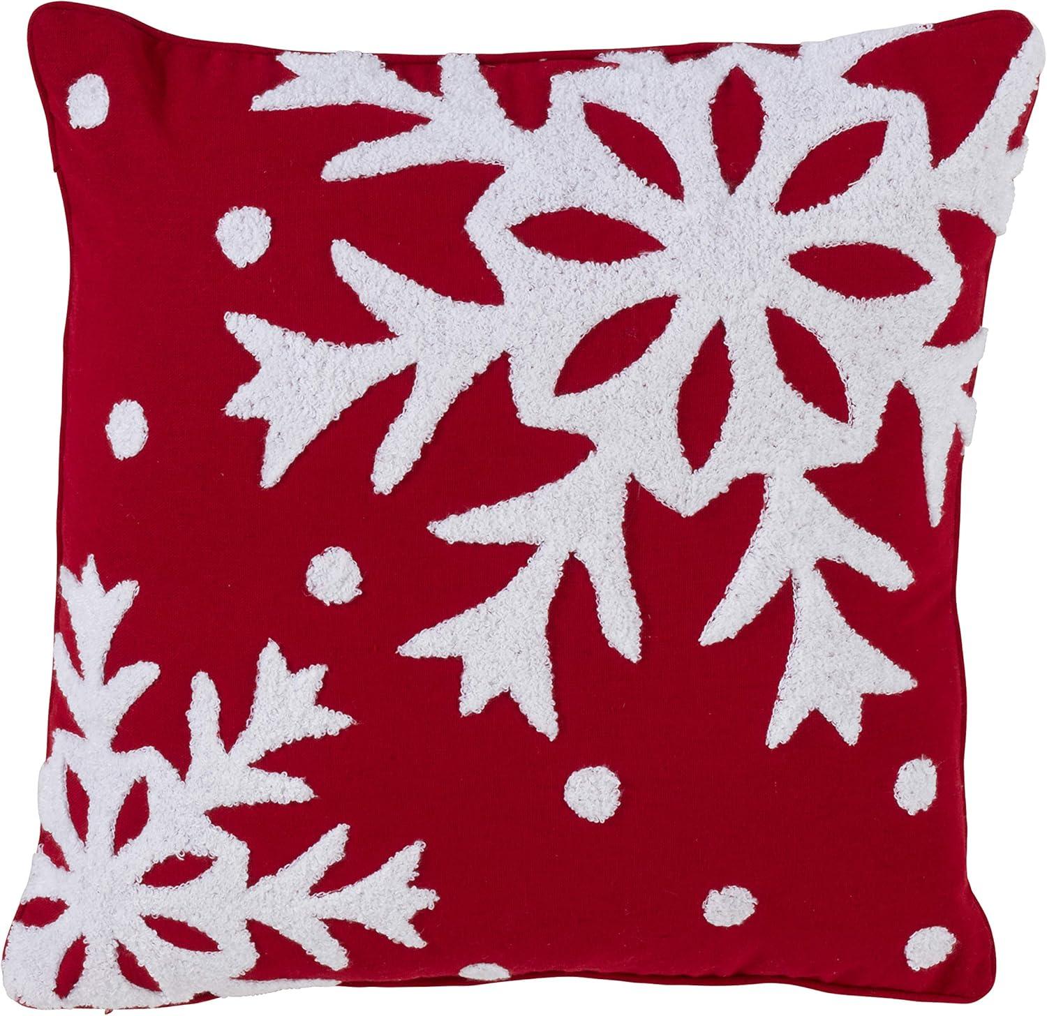 Red and White Snowflake Cotton Blend Square Pillow