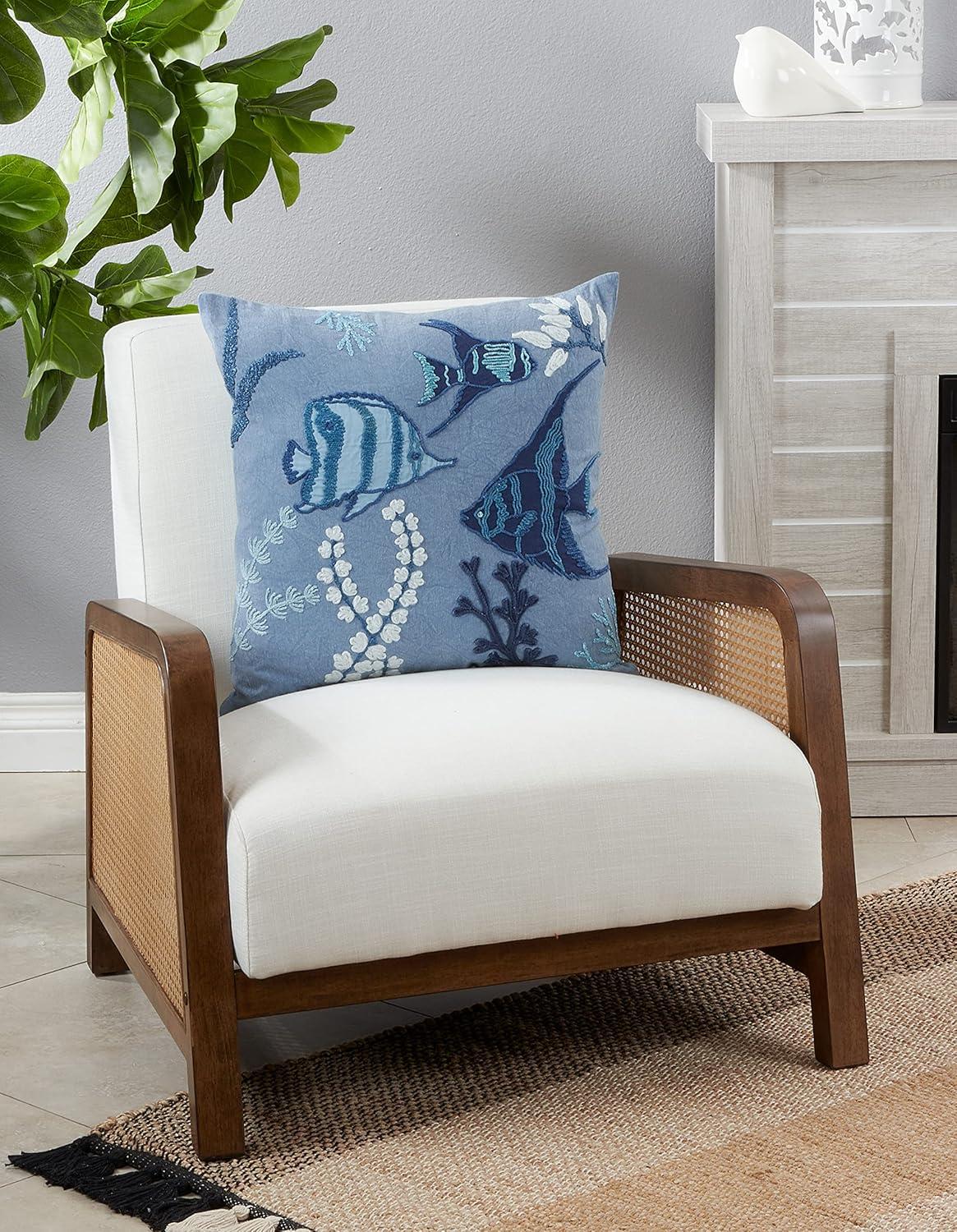 Saro Lifestyle Down-Filled Throw Pillow With Stonewashed Fish Design