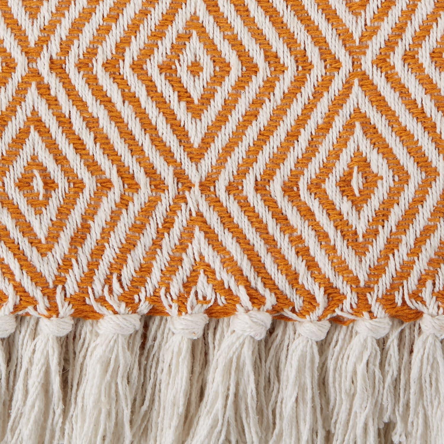 Pumpkin Spice Cotton Reversible Geometric Throw Blanket