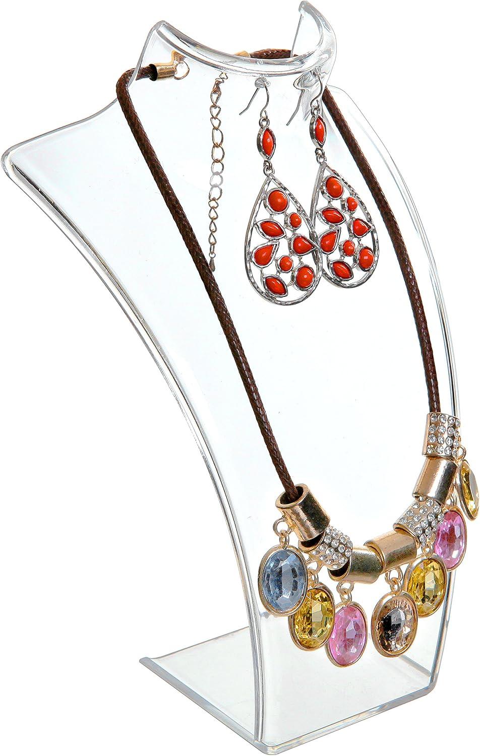 8-Inch Clear Acrylic Necklace & Earring Jewelry 3D Bust Display Stand, Set of 2