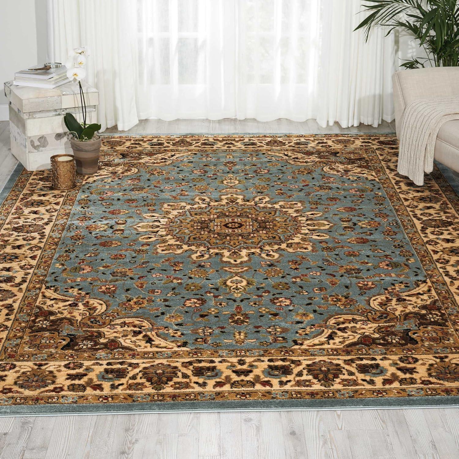 Delano Classic Floral Blue Round Synthetic Area Rug, 7'10"