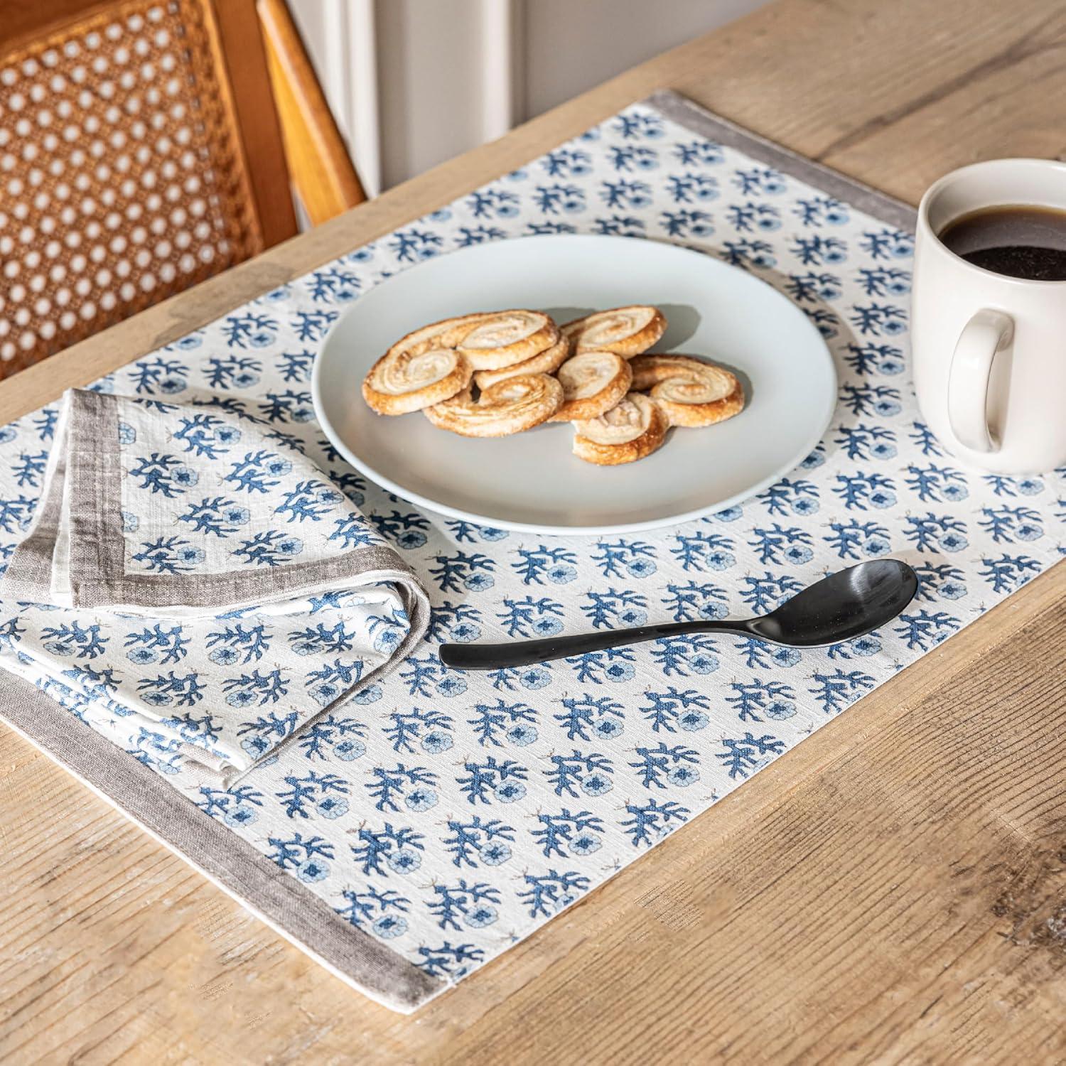 over&back Set of 4 Hand-Blocked Placemats - 100% Cotton - Machine Washable - Kitchen and Home Décor