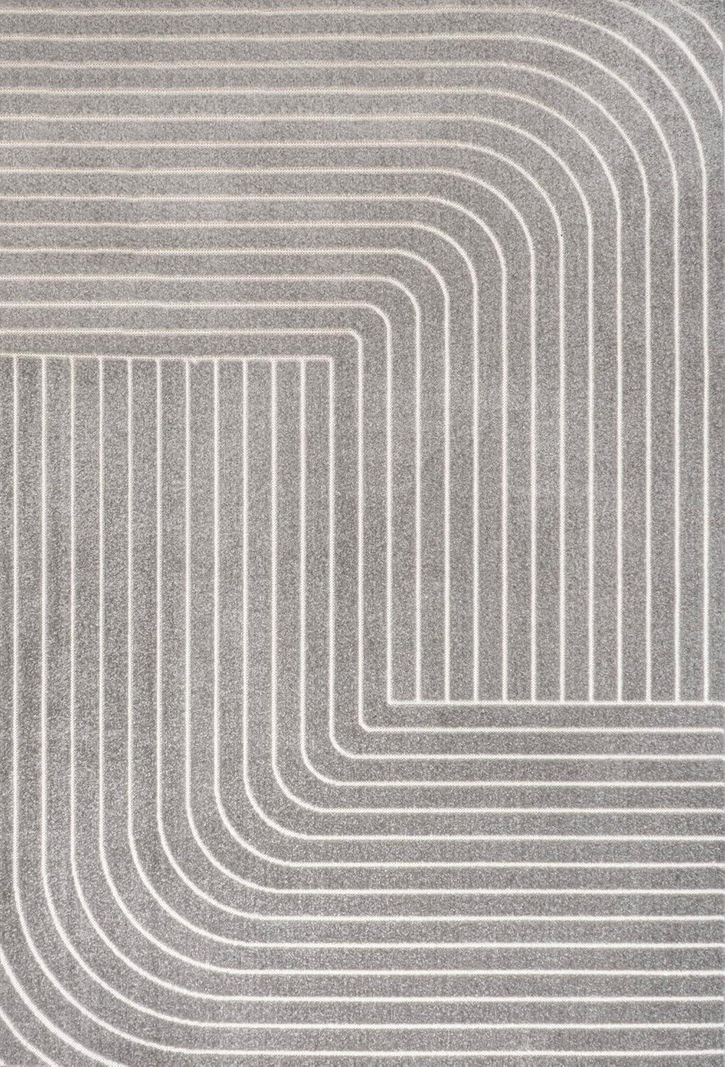 JONATHAN Y Odense High-Low Minimalist Angle Geometric Gray/Ivory 4 ft. x 6 ft. Indoor/Outdoor Area Rug