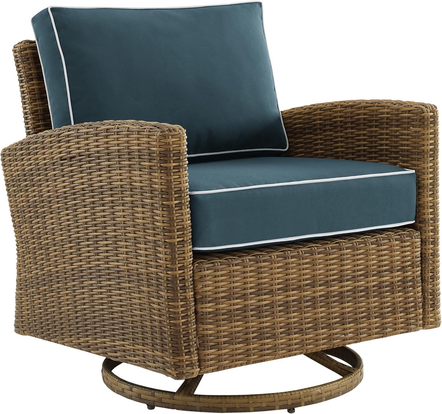 Bradenton Outdoor Steel Swivel Rocking Chair Navy/Weathered Brown - Crosley: Patio Accent, UV-Resistant