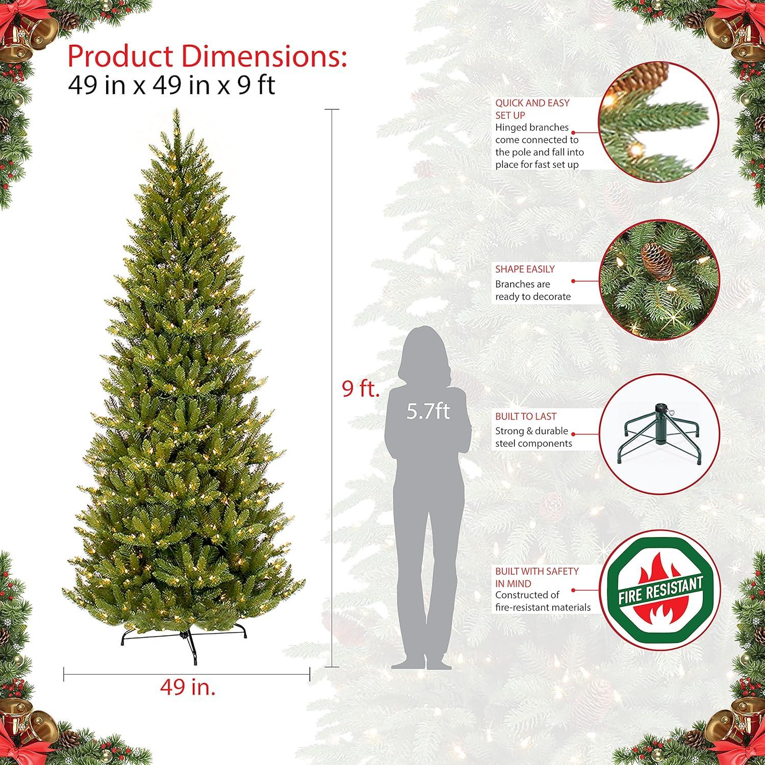 9 ft Pre-Lit Slim Fraser Fir Artificial Christmas Tree with Clear Lights