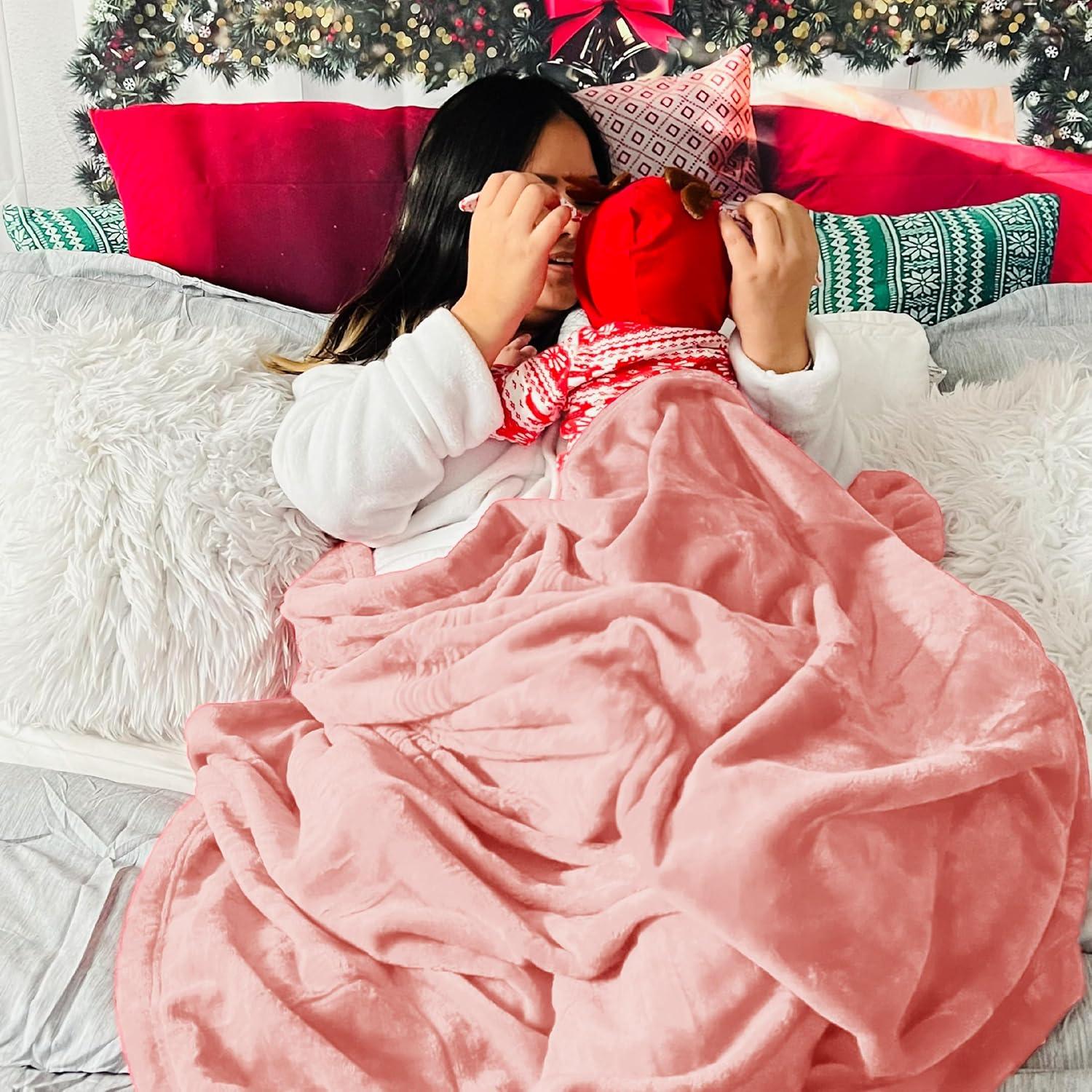 Cozy Comfort Fleece Bed Blankets Queen Size Pink - Soft Lightweight Plush Fuzzy Cozy Blanket, 90X90 inches