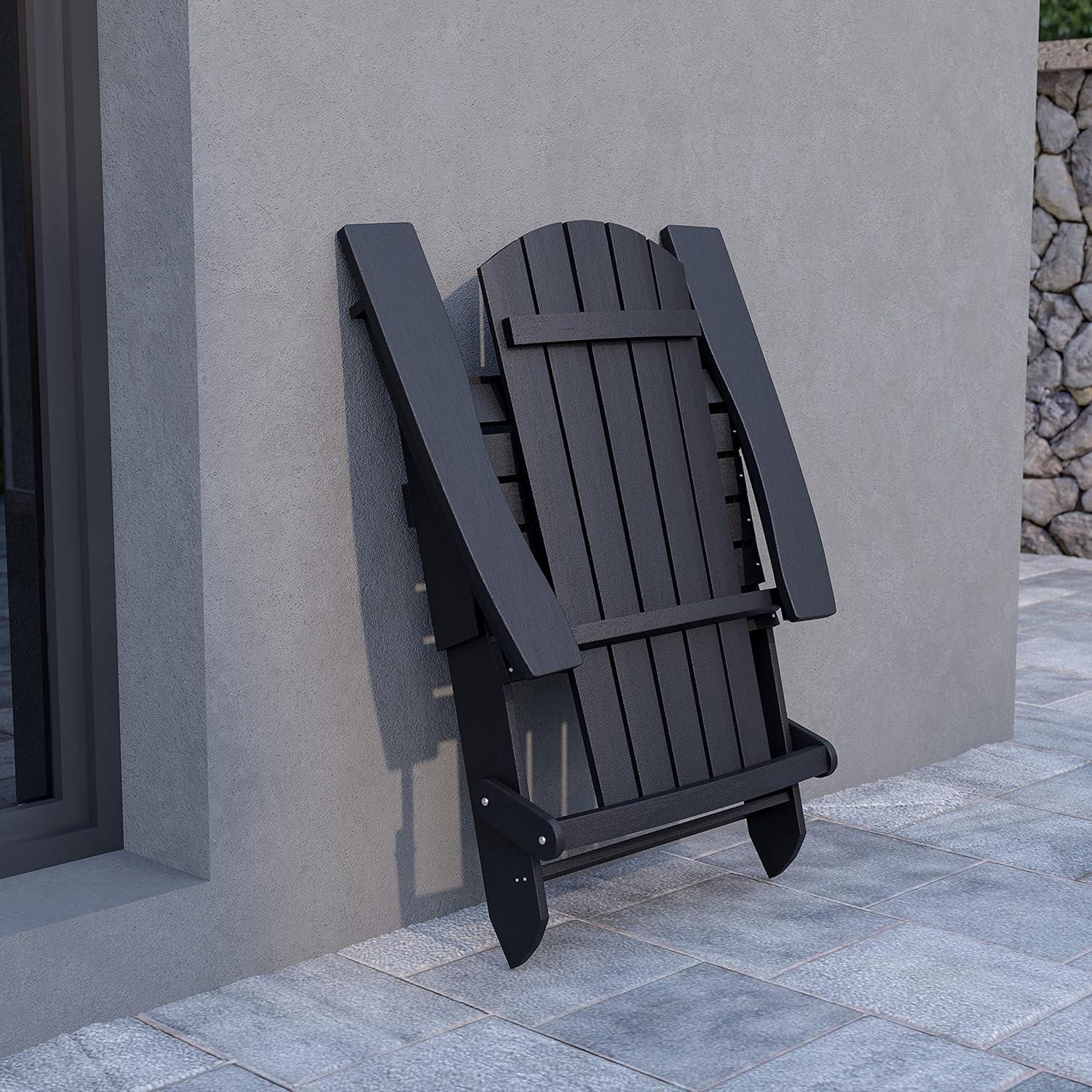 Flash Furniture Charlestown All-Weather Poly Resin Indoor/Outdoor Folding Adirondack Chair in Black