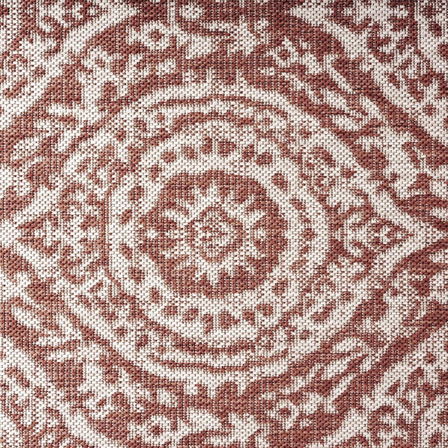 Terracotta & Ivory Moroccan Damask 8' x 10' Synthetic Outdoor Rug