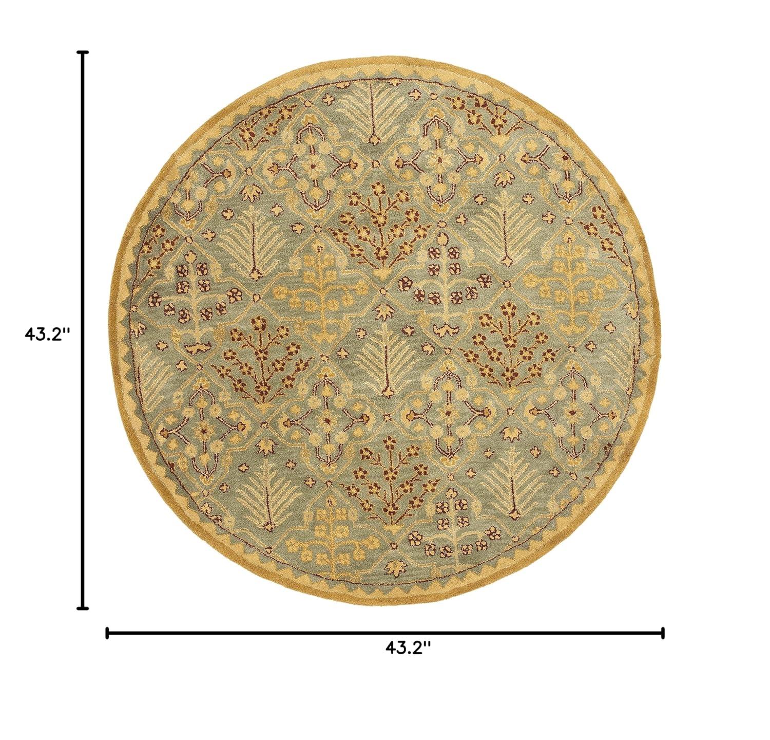 SAFAVIEH Antiquity Trafford Floral Geometric Wool Area Rug, Light Blue/Gold, 3'6" x 3'6" Round