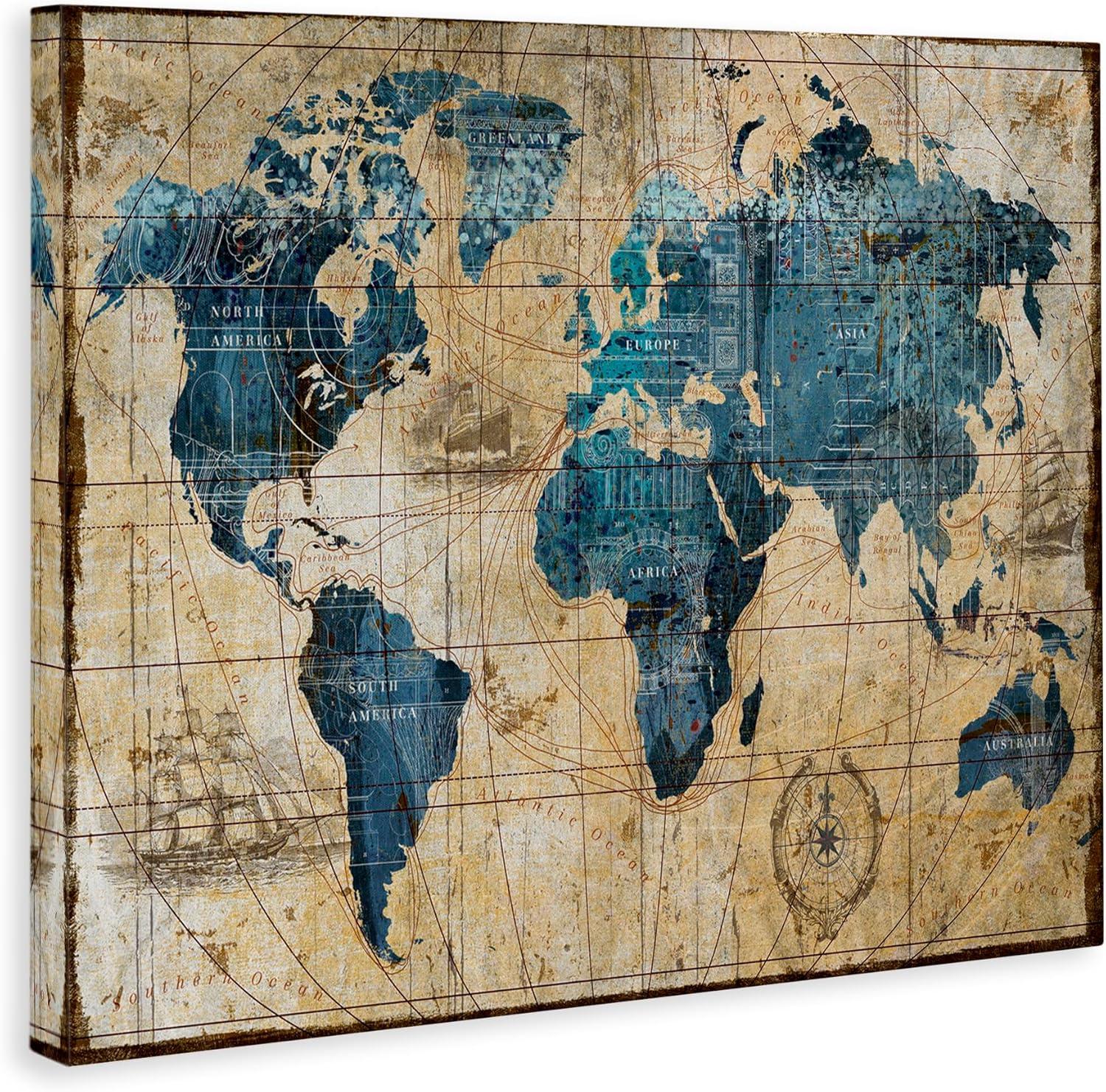 Vintage Abstract World Map Design Canvas Wall Art