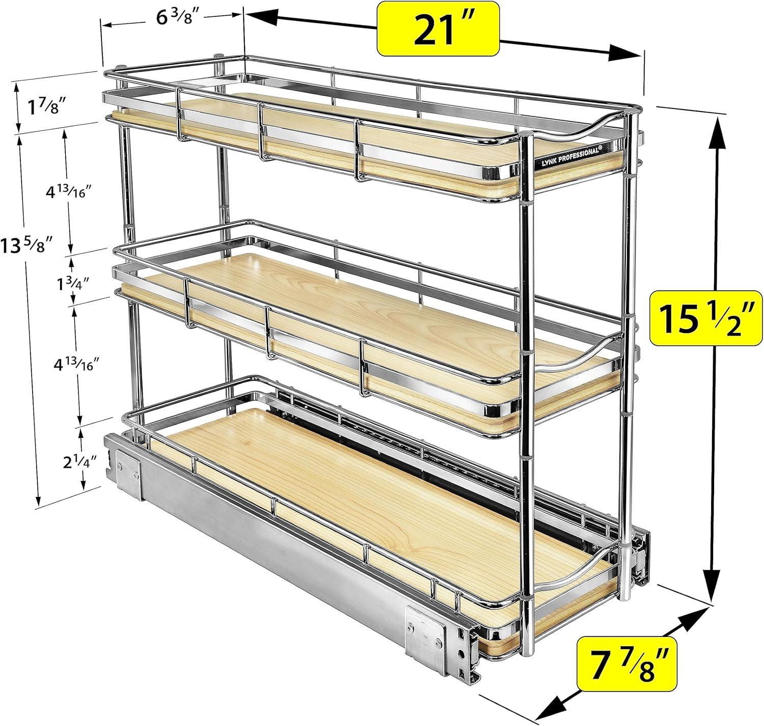 Narrow 3-Tier Wood and Chrome Pull-Out Spice Rack