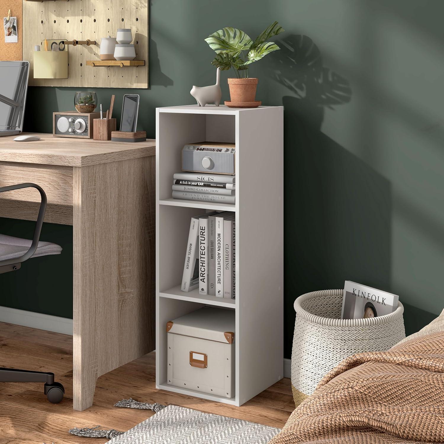 24/7 Shop At Home 35.27" Silkpath Modern 3 Cube Stackable and Modular Bookcase Greige