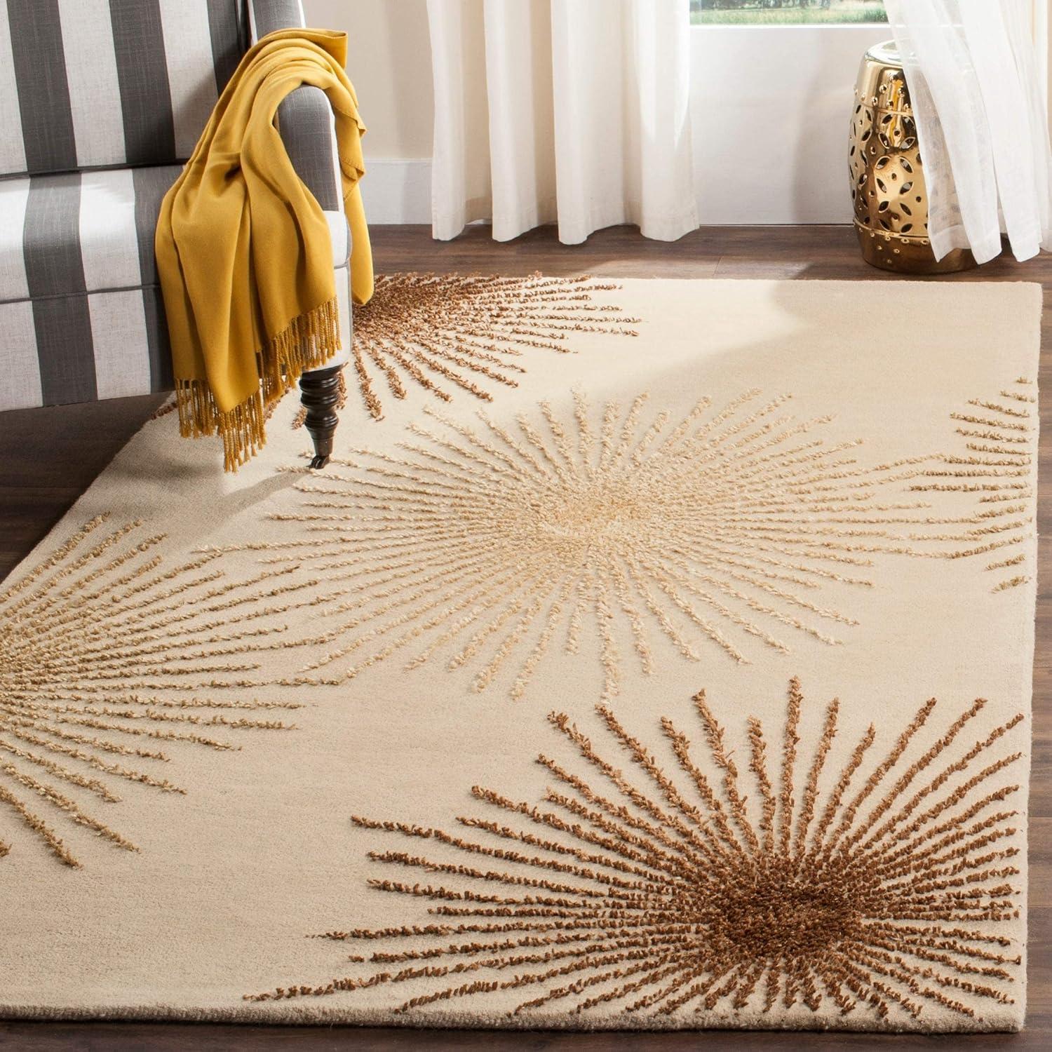 Beige and Gold Hand-Tufted Wool Area Rug