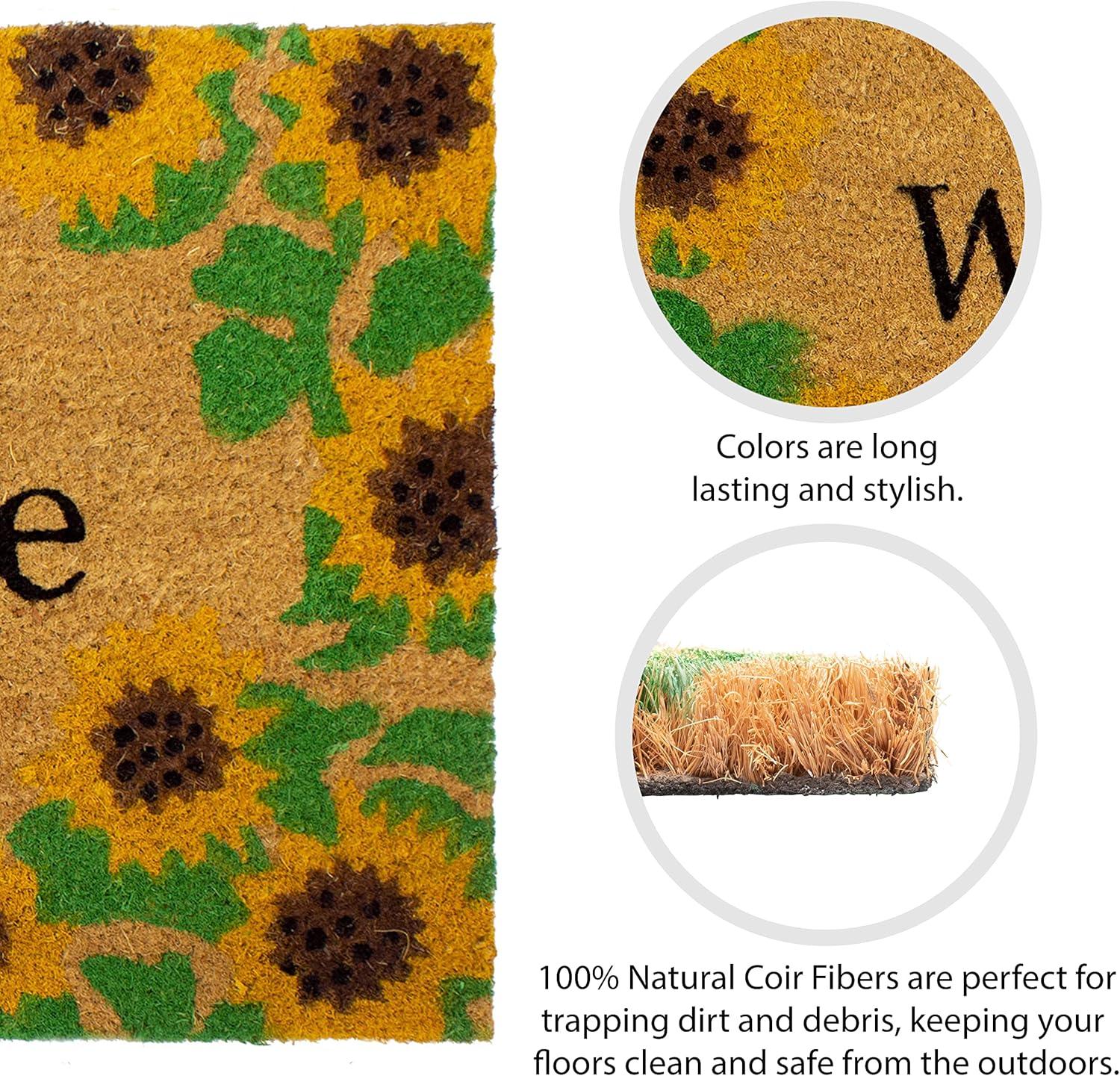 Storm Stopper All Weather Welcome With Sunflowers Indoor/Outdoor Printed Coir Mat